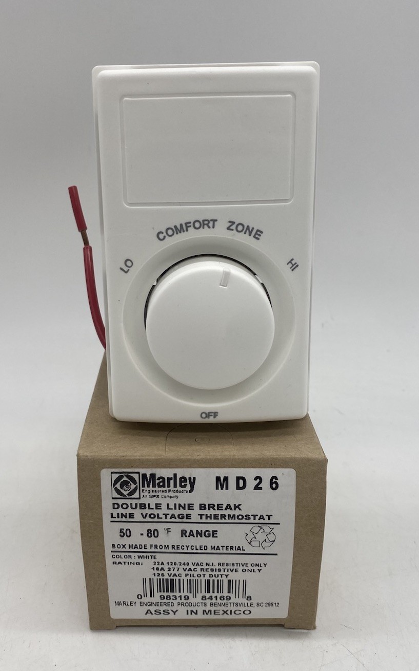 Marley MD26 Double Line Break Line Voltage Thermostat 50-80 F - White (NEW)