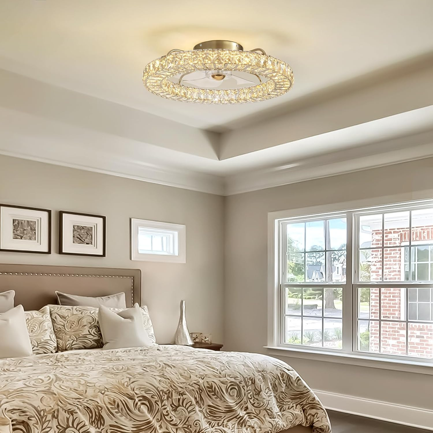 22" Low Profile Flush Mount Ceiling Fan, Ceiling Fan with Light and Remote, Dimm