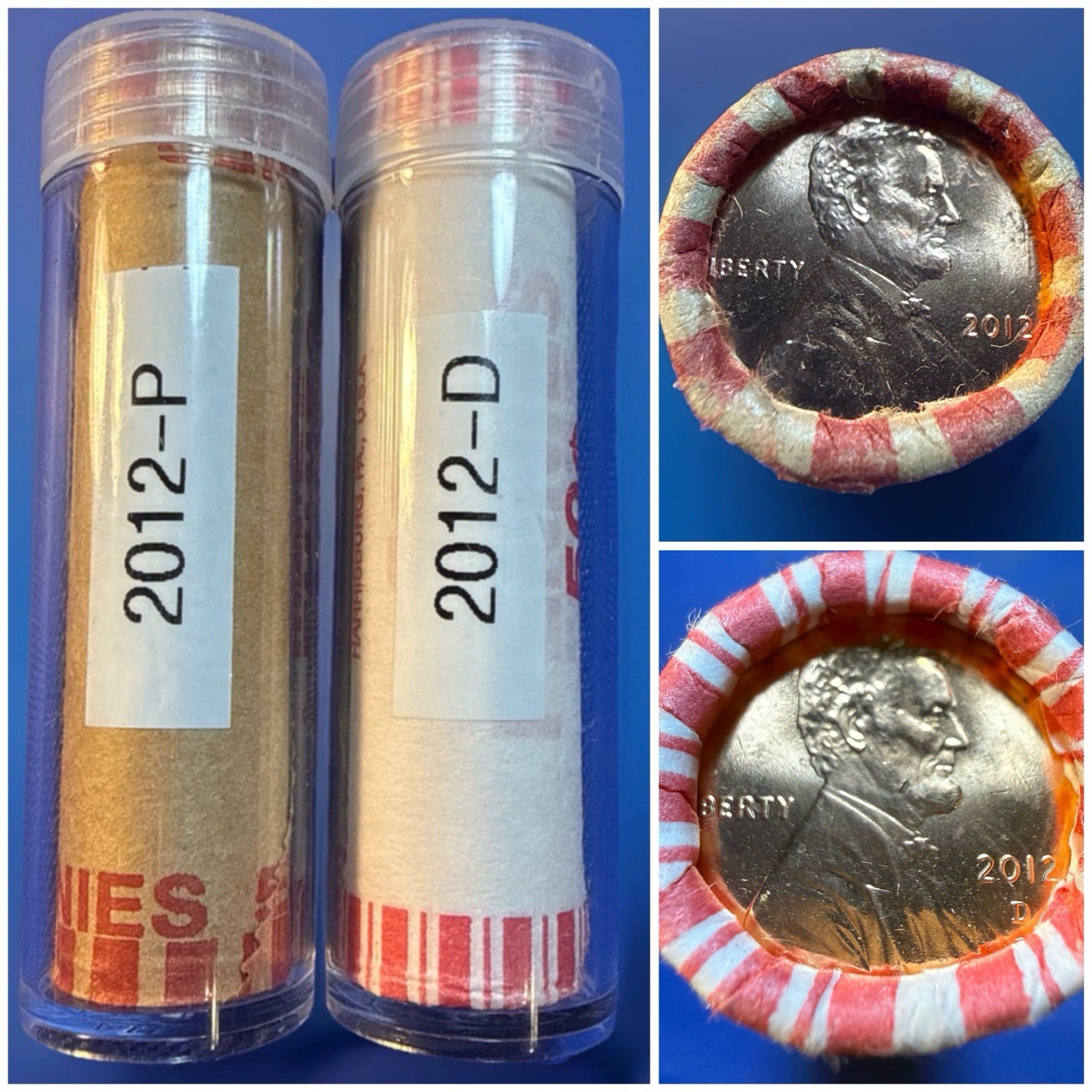 2012-P&D Lincoln Shield Cent Penny Rolls Labeled & Sealed In Plastic Coin Tube.