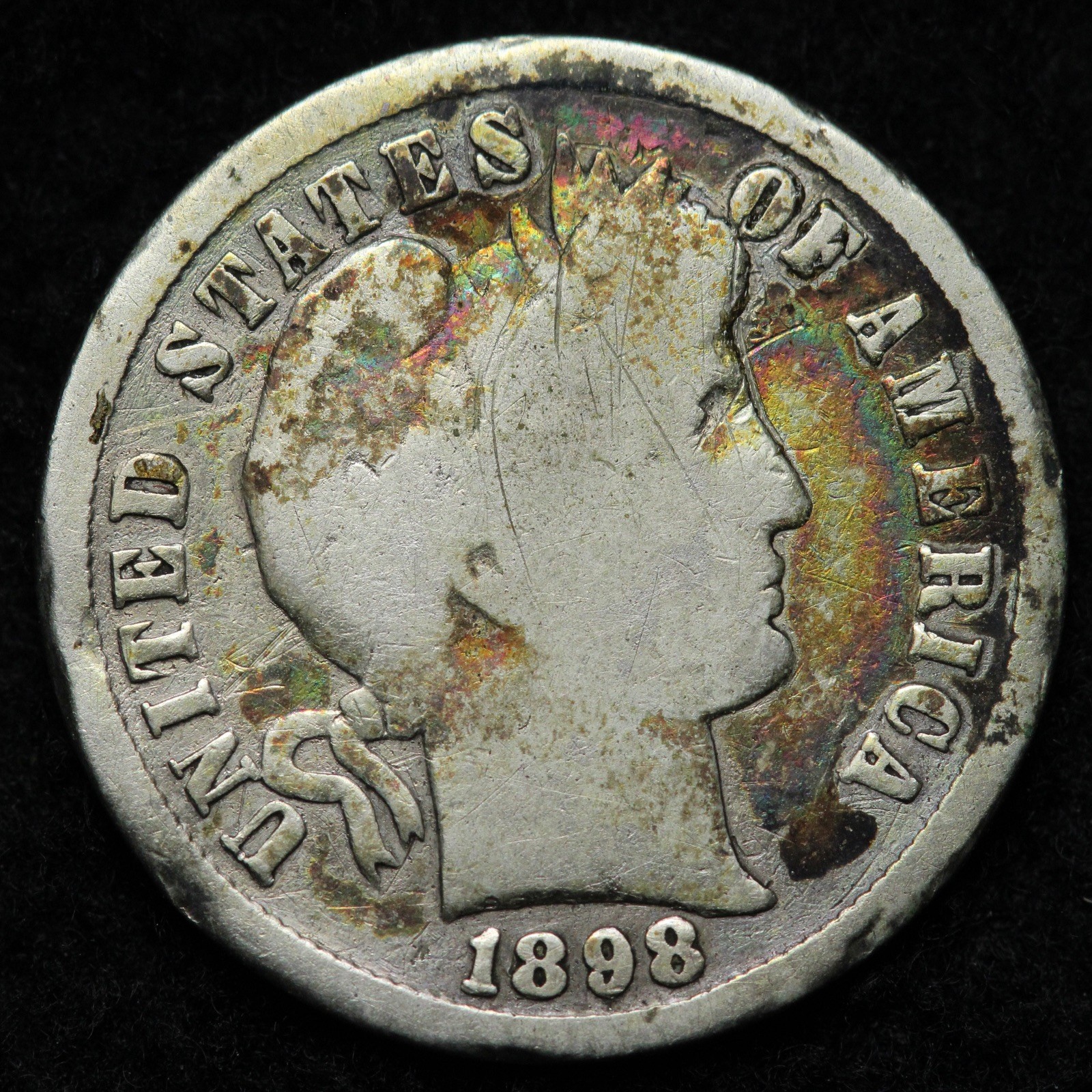 1898-S Barber Silver Dime VG TONED E253 UJGD