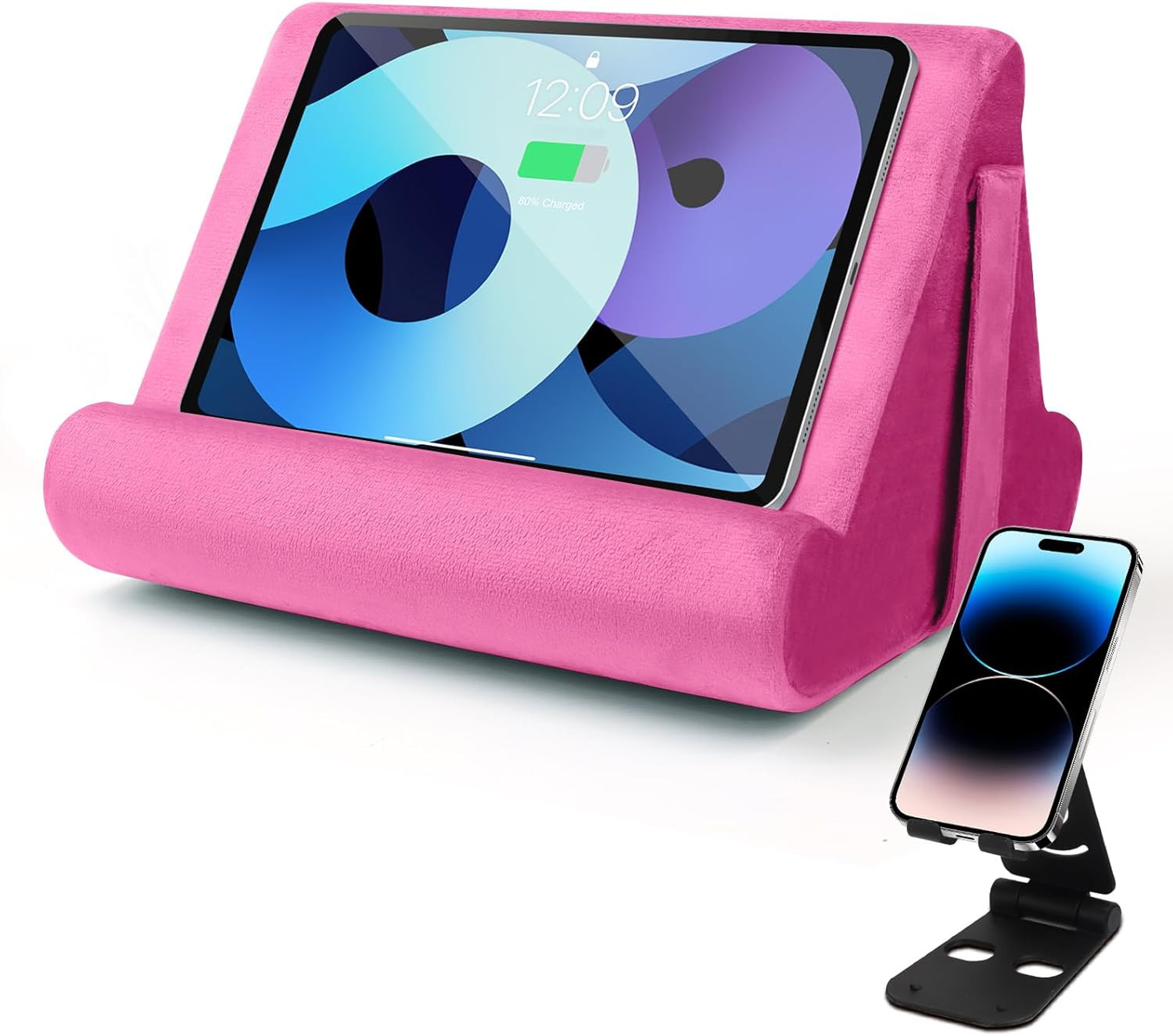 Universal Multi-Angle Tablet Holder - Soft Pad Stand with Net Pocket & Phone Sta