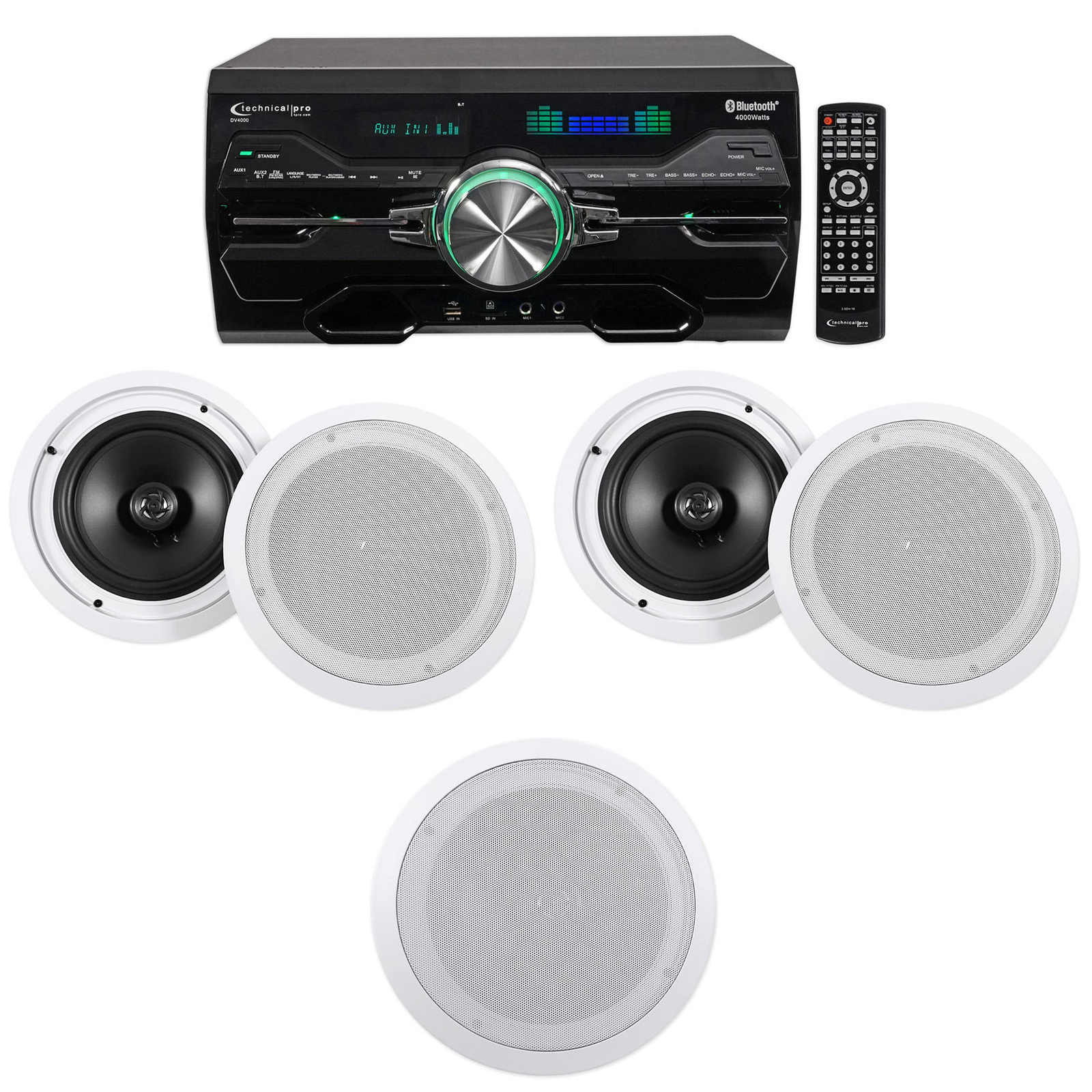 Technical Pro 4000w Home Theater DVD Receiver w/Bluetooth/USB+(5) 8" Speakers