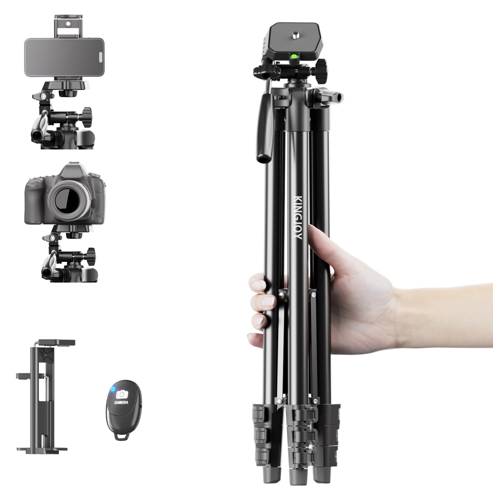KINGJOY 71" Lightweight Camera Tripod with Phone and Tablet Holder, black
