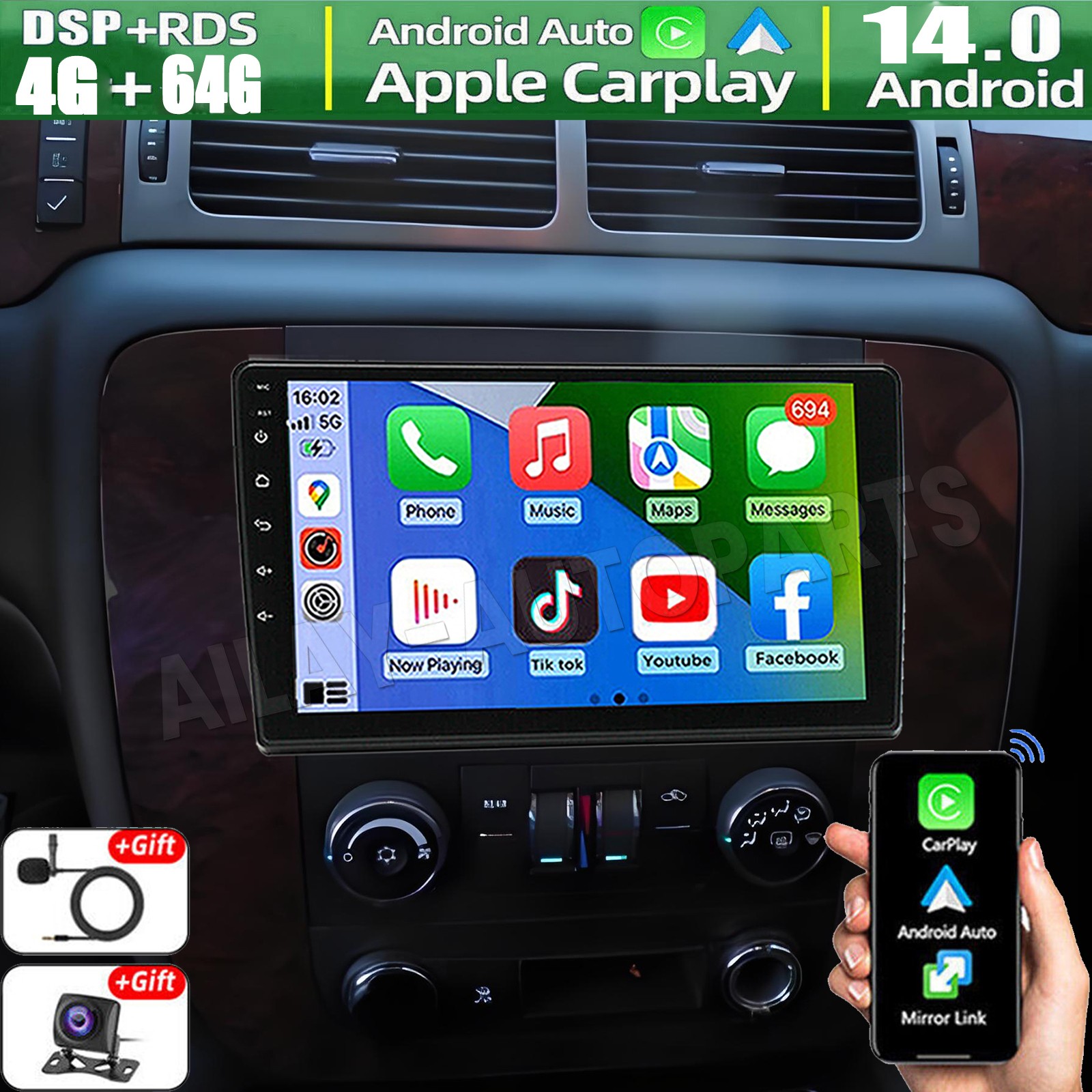 4+64GB Carplay For Chevrolet Suburban 2007-2014 Android 14 Car Stereo Radio GPS