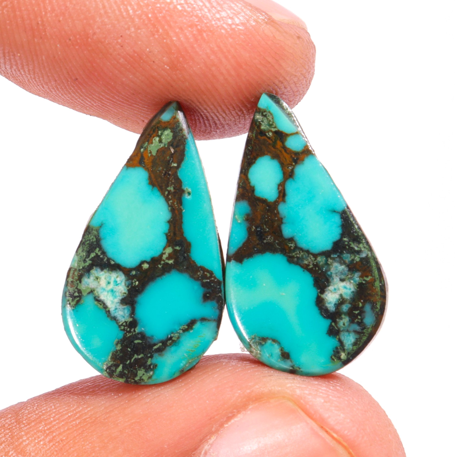 Natural Tibetan Turquoise Pear Shape Cabochon Pair Gemstone 12.00 Cts 21X12X5 mm