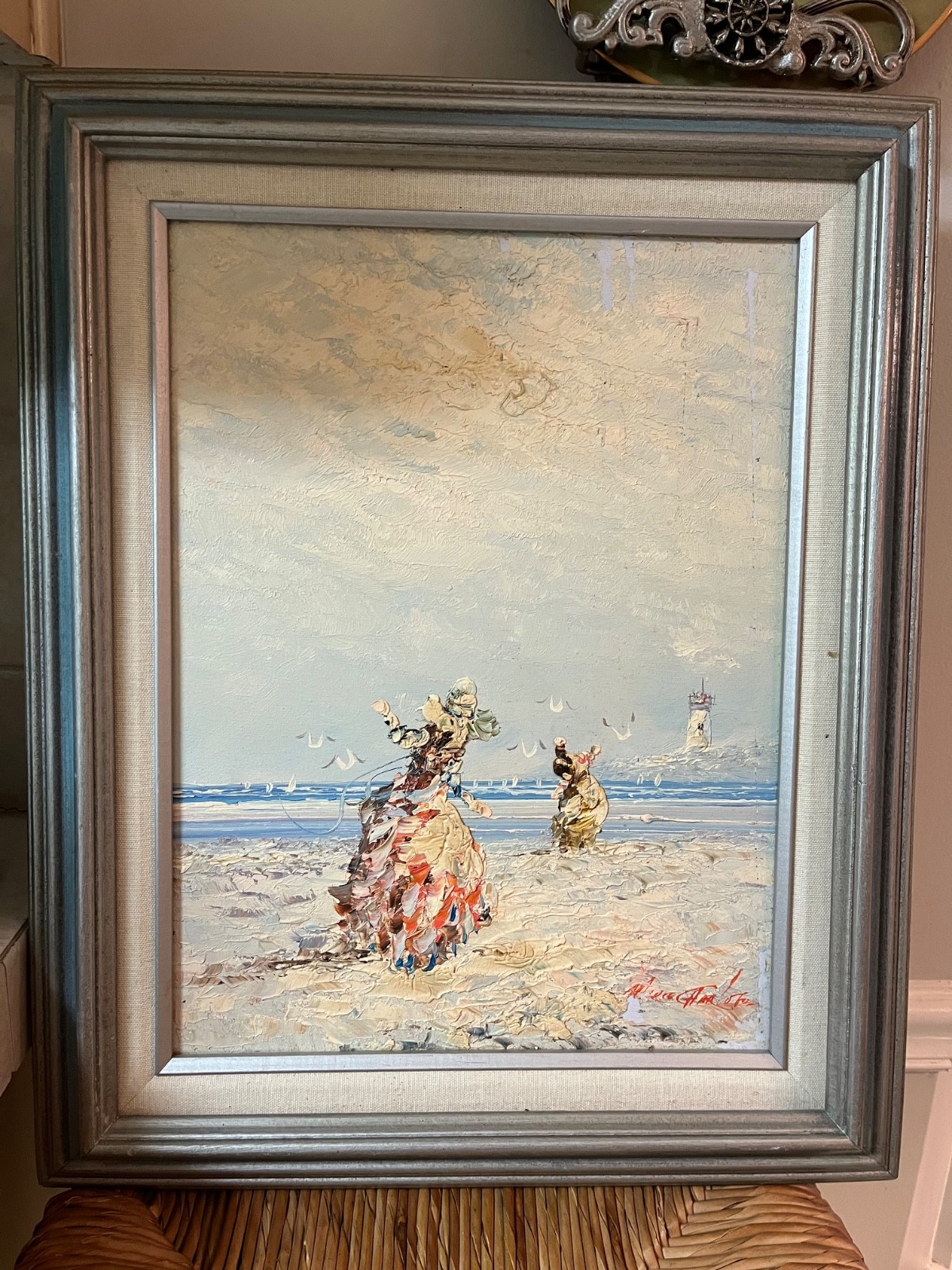 MARIE CHARLOT Original SIGNED Oil 21”h x 17”w Canvas Painting Beach Seaside!!!