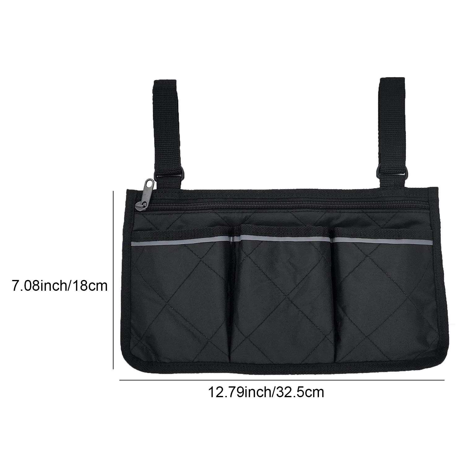 Wheelchair Side Bag, Waterproof Armrest Pouch Bag with 32.5*18*1cm, Black
