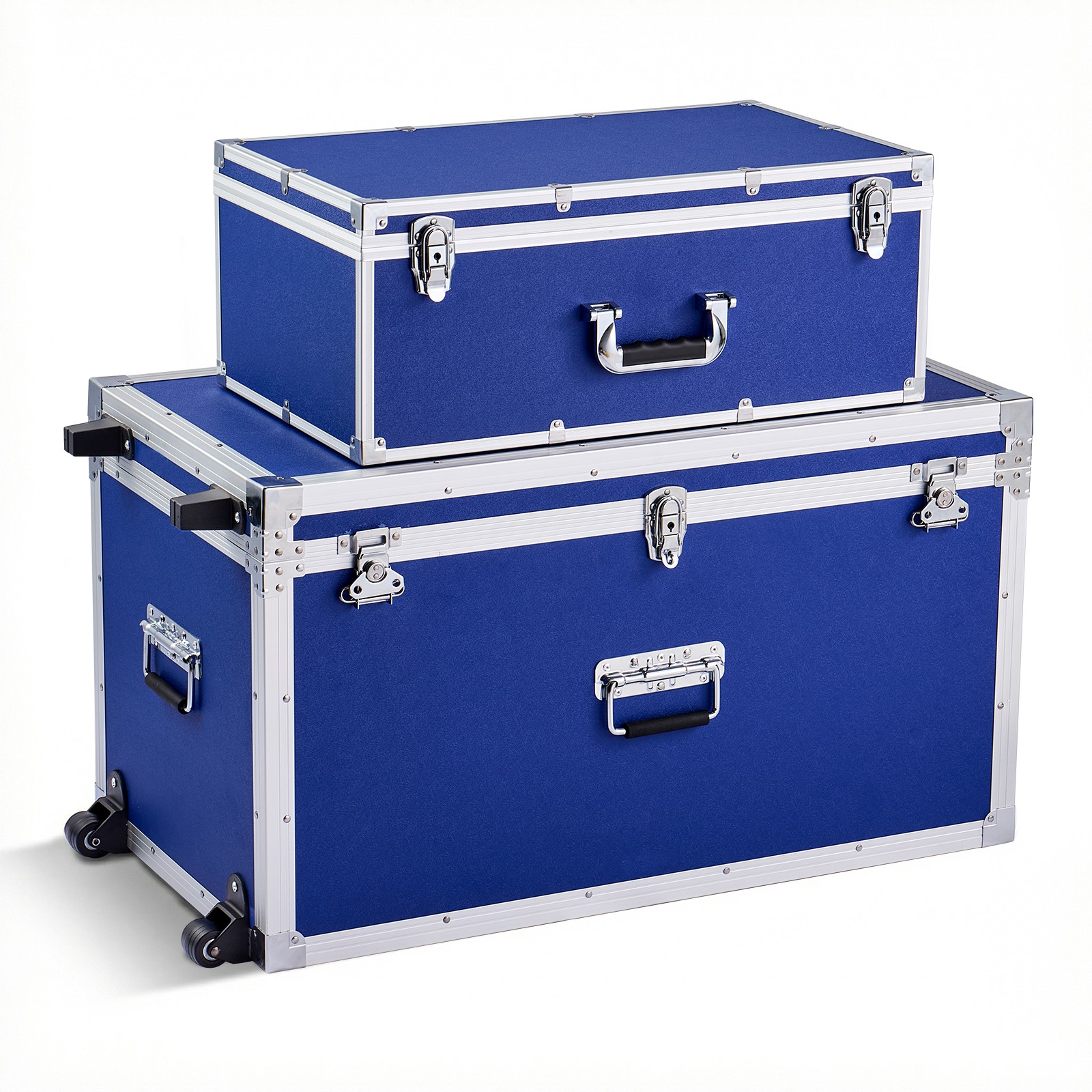 Uimoso Set of 2 Wooden Storage Trunks with Padlocks in Blue Finish