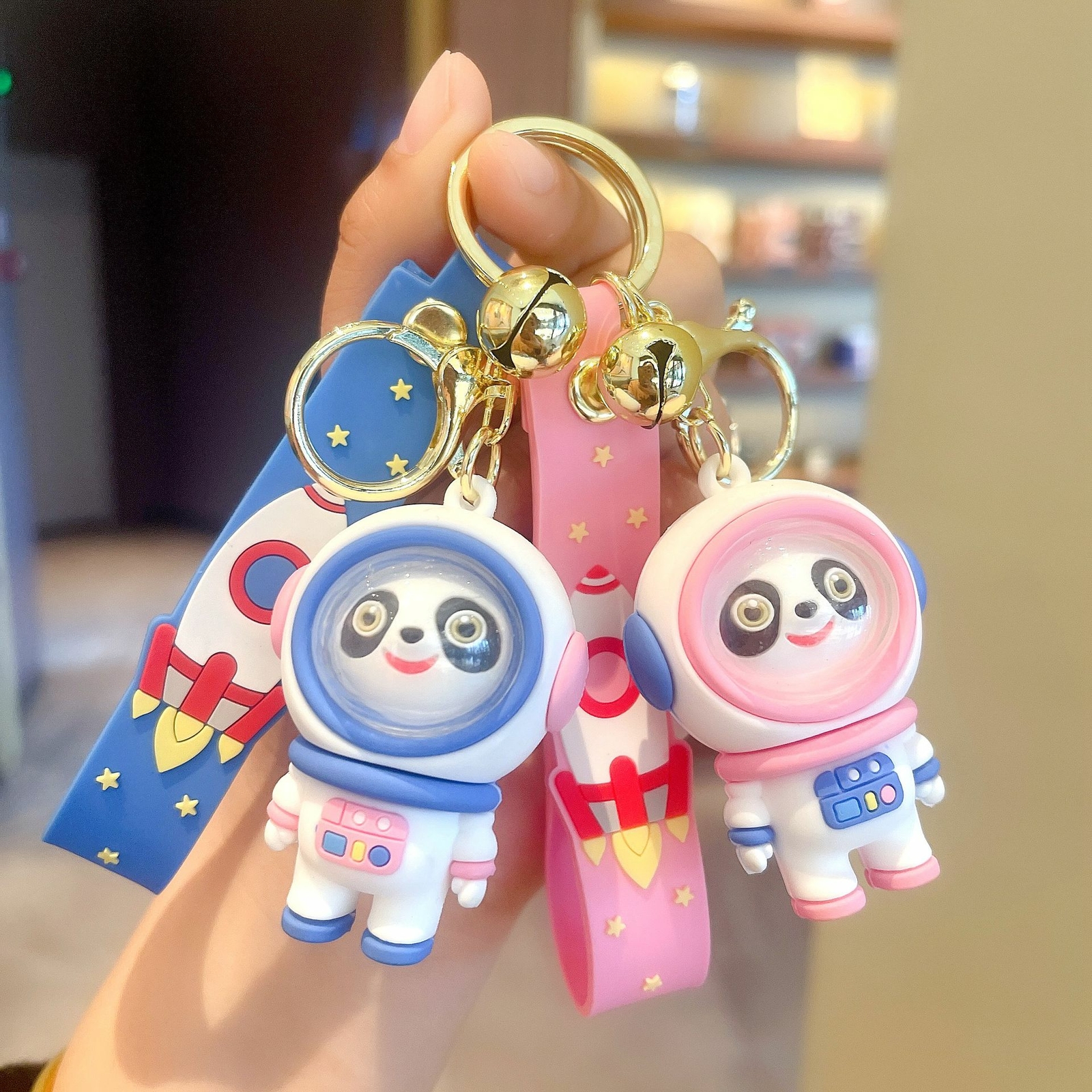 Cartoon space panda astronaut exquisite keychain car key pendant bag hanging