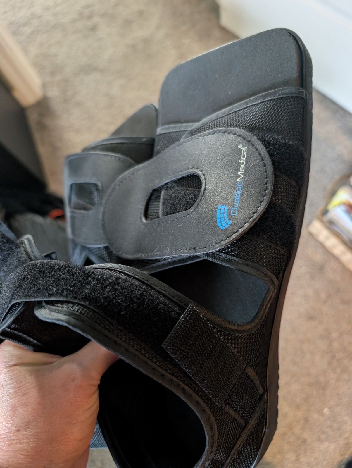 Ovation Medical, open toe shoes, size large, black, after surgery recovery shoes