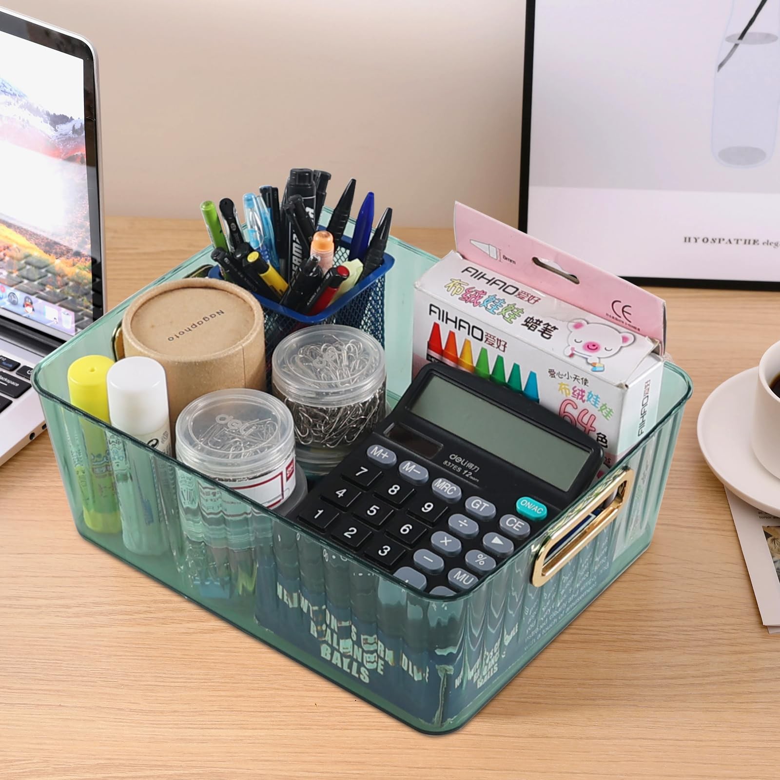 4 Pack Clear Storage Organizer Bins Plastic Cosmetic Bin Green