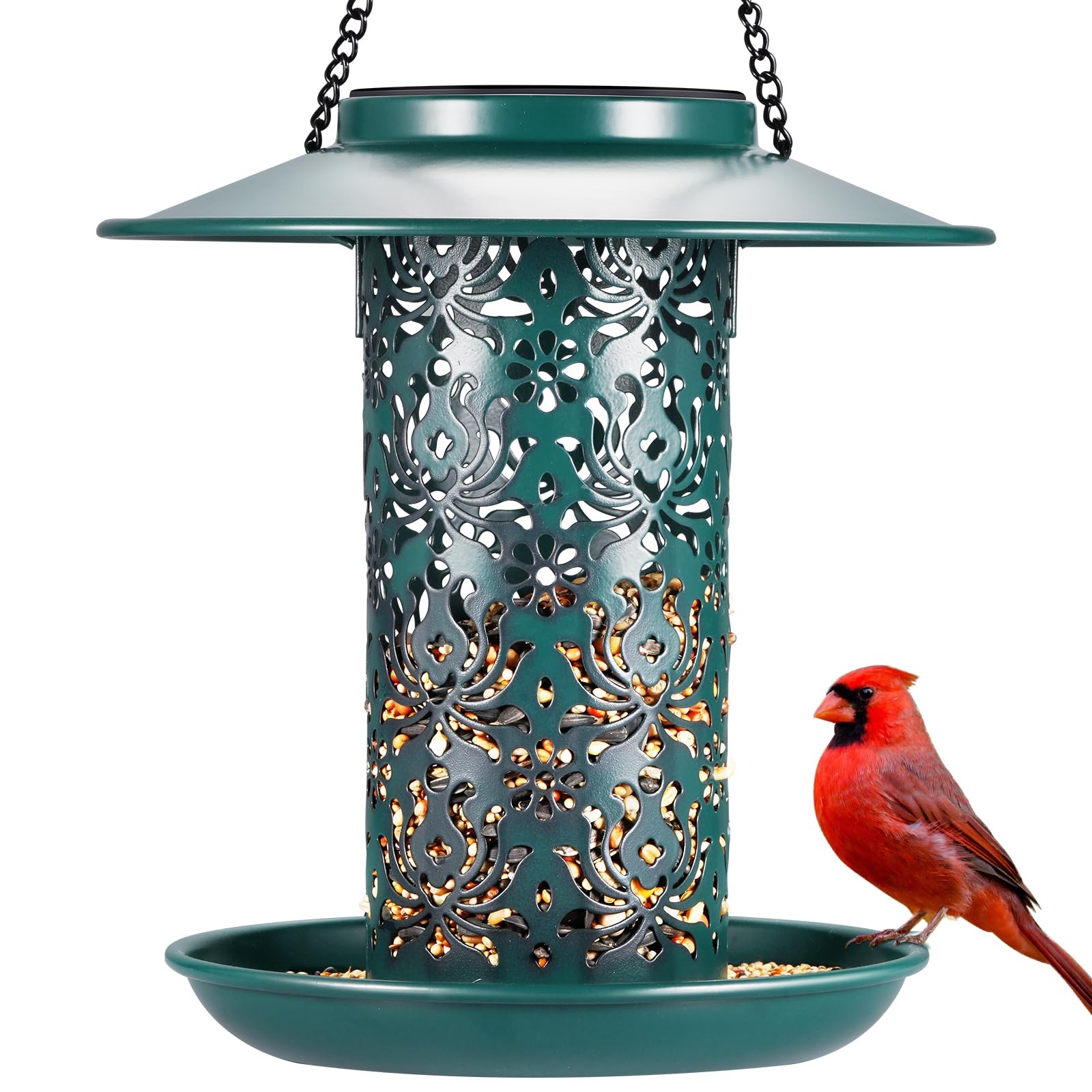 SWEETFULL Solar Bird Feeders for Outside Metal Outdoor 7.5"x 7.5", Green