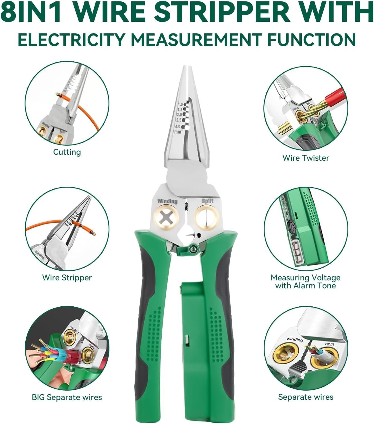 8 In 1 Wire Strippers with Voltage Tester, Cable Strippers/Cutters with Plier