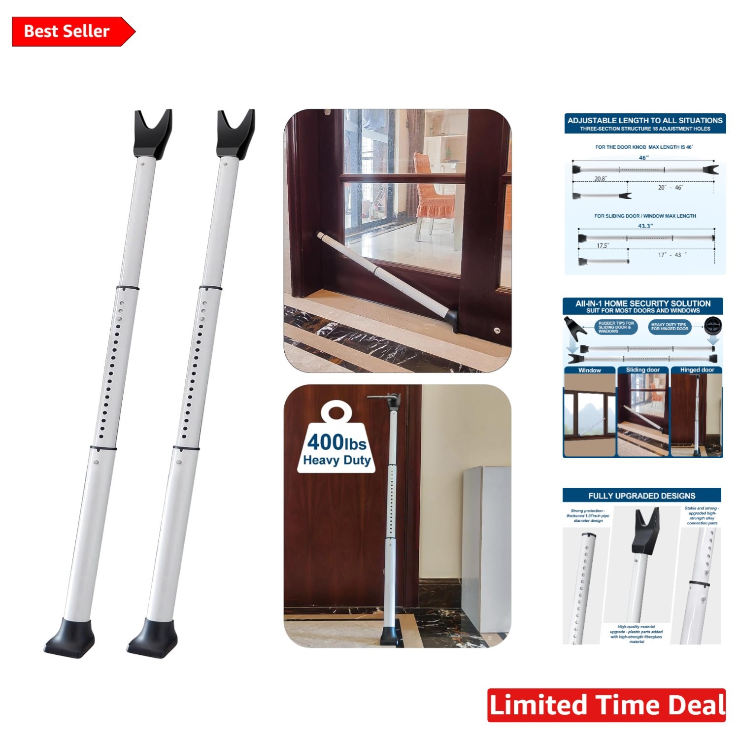Ultimate Security Door Bar - Heavy Duty, Stainless Steel, 2 Pack Convenience