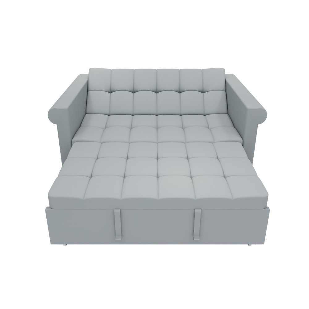 2-Seater Convertible Velvet Loveseat Sofa Bed-Gray Pull-Out,Side Pocket,Compact
