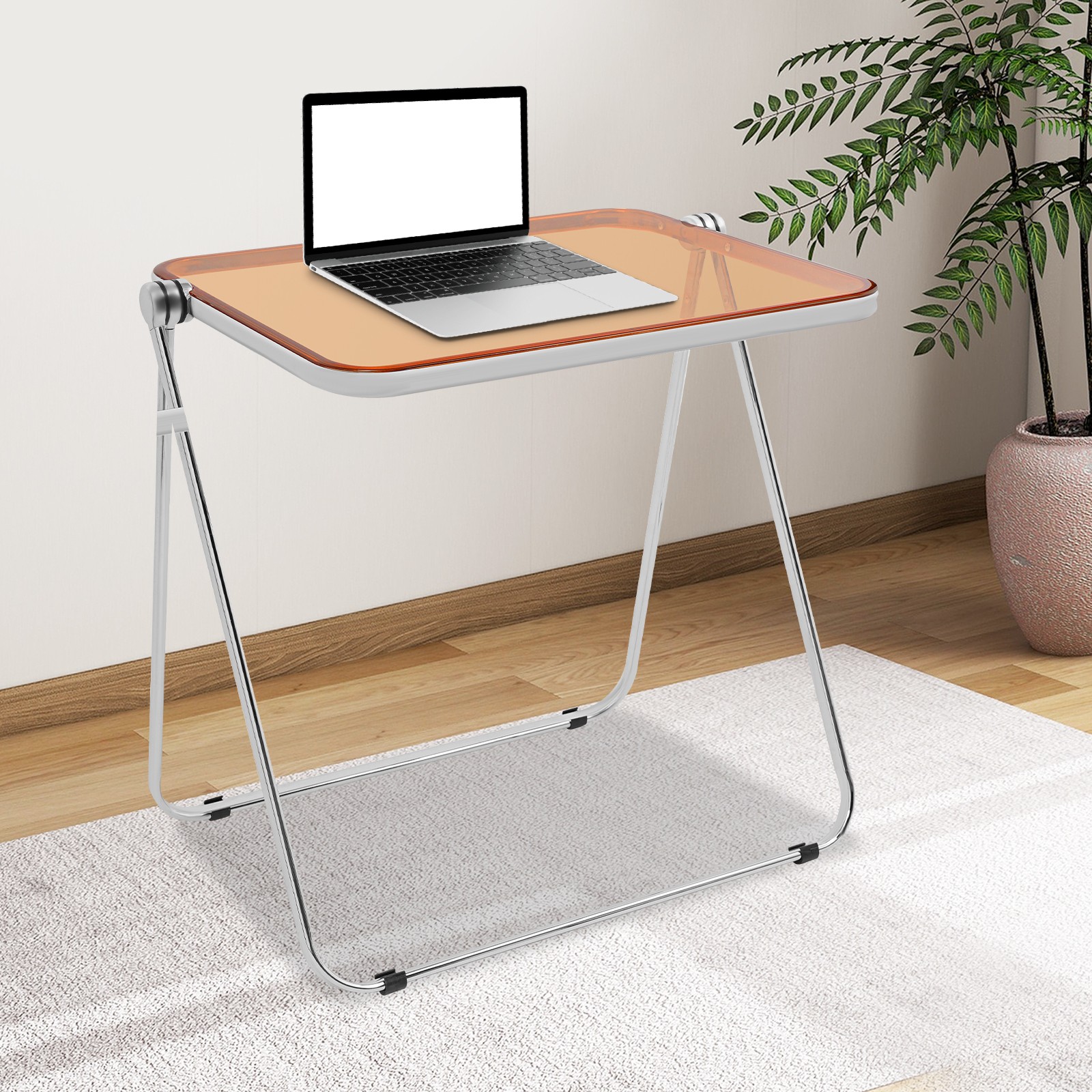 Clear Foldable Side Table, Tiny Desk for Home Office, Small Computer Desk