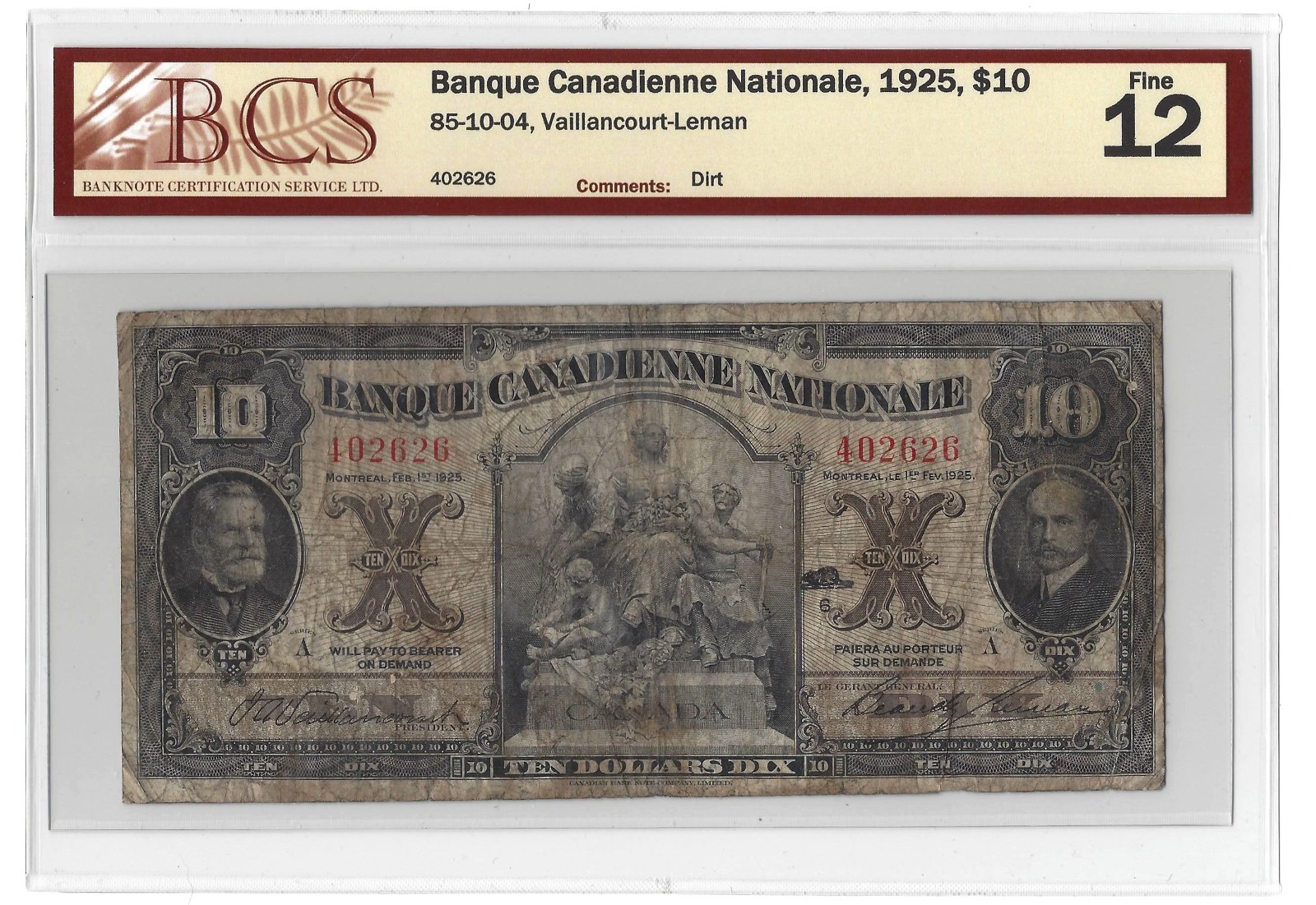1925  banque Canadienne National $10 85-10-04 - BCS F12