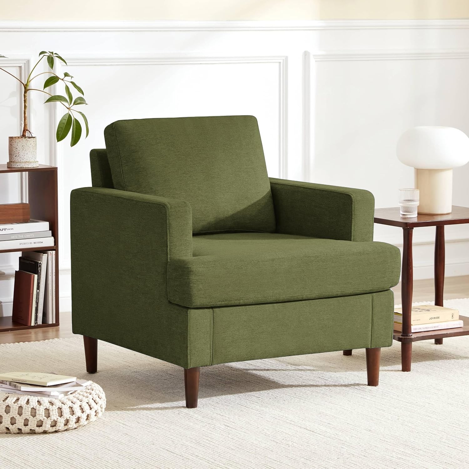 Mid- Accent Chair, Modern Linen Fabric Armchair for Living Room,