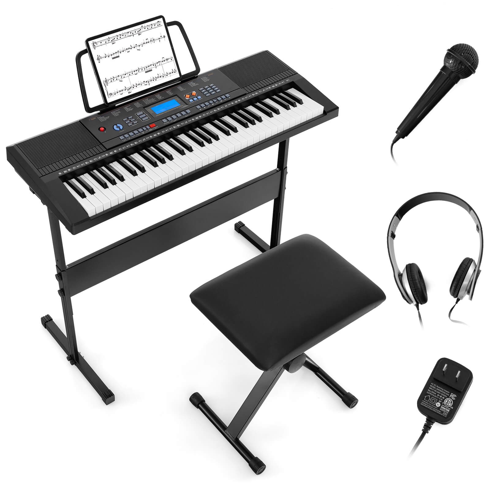 Sonart 61 Key Electronic Keyboard Starter Piano Set W /Stand Chair & Headphones