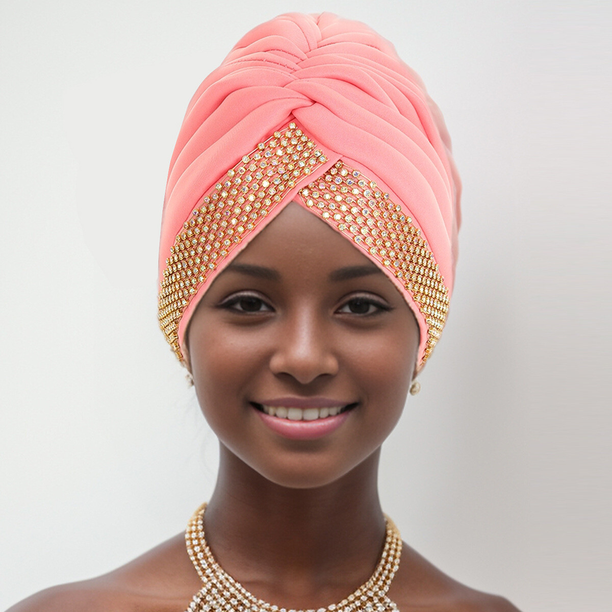 African Women Headwrap Turban Cover Headwear Nigerian Headtie Bonnet Cap Pleated