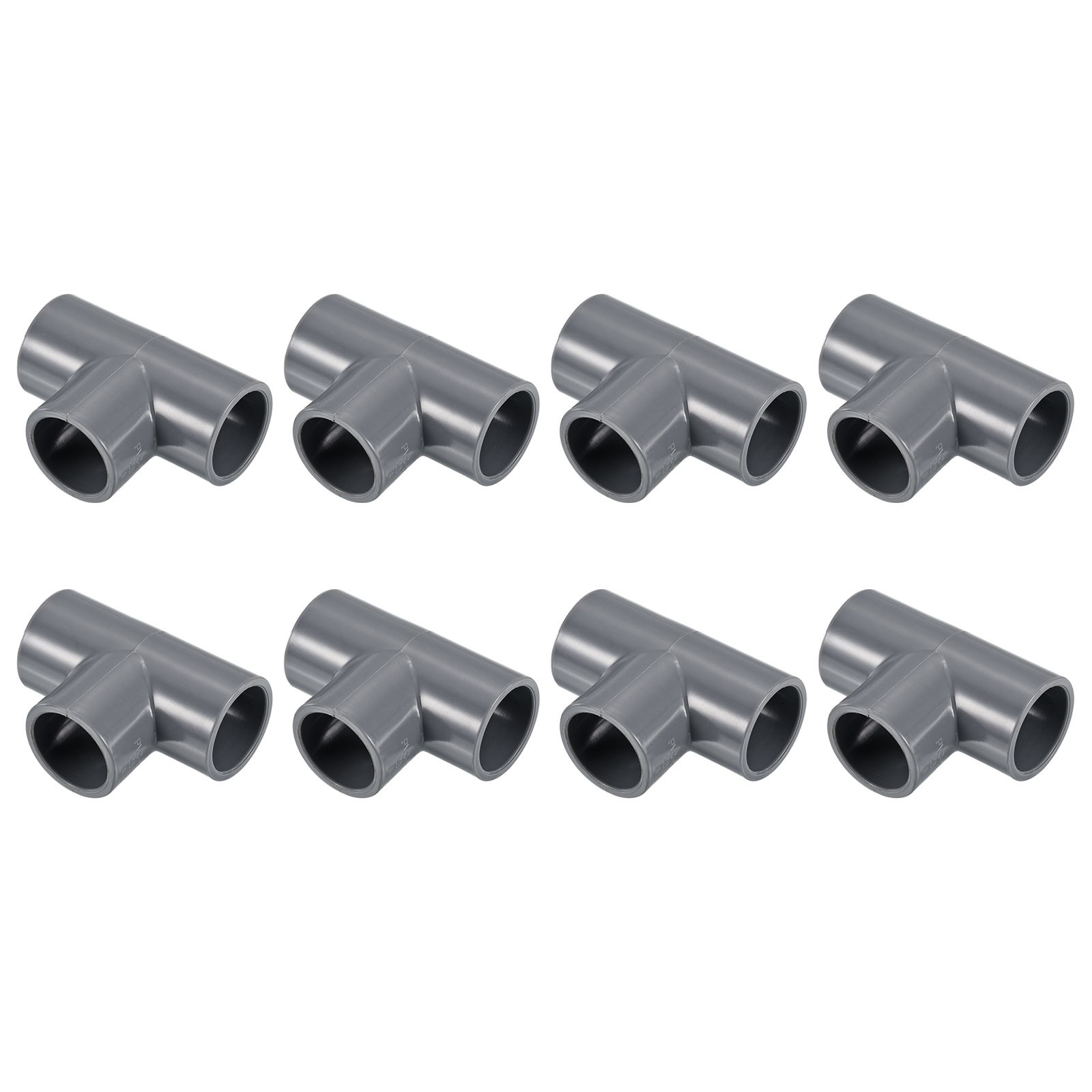 25/32" 3 Way Tee Pipe Fittings UPVC, 8 Pack Joint Coupling Pipe Adapter, Gray