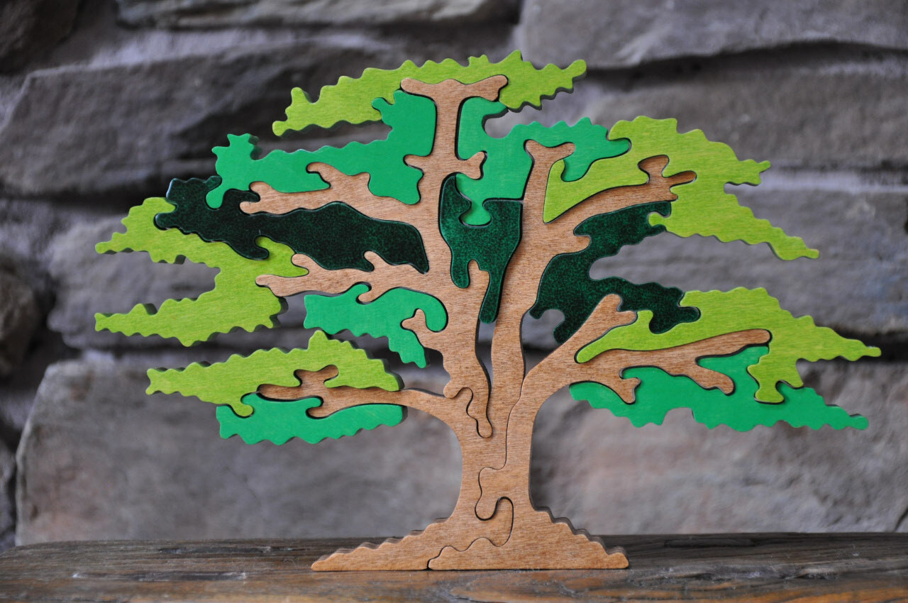 Large Green Summer Shade Tree Wood Puzzle Toy Amish Made in the USA Nature Art
