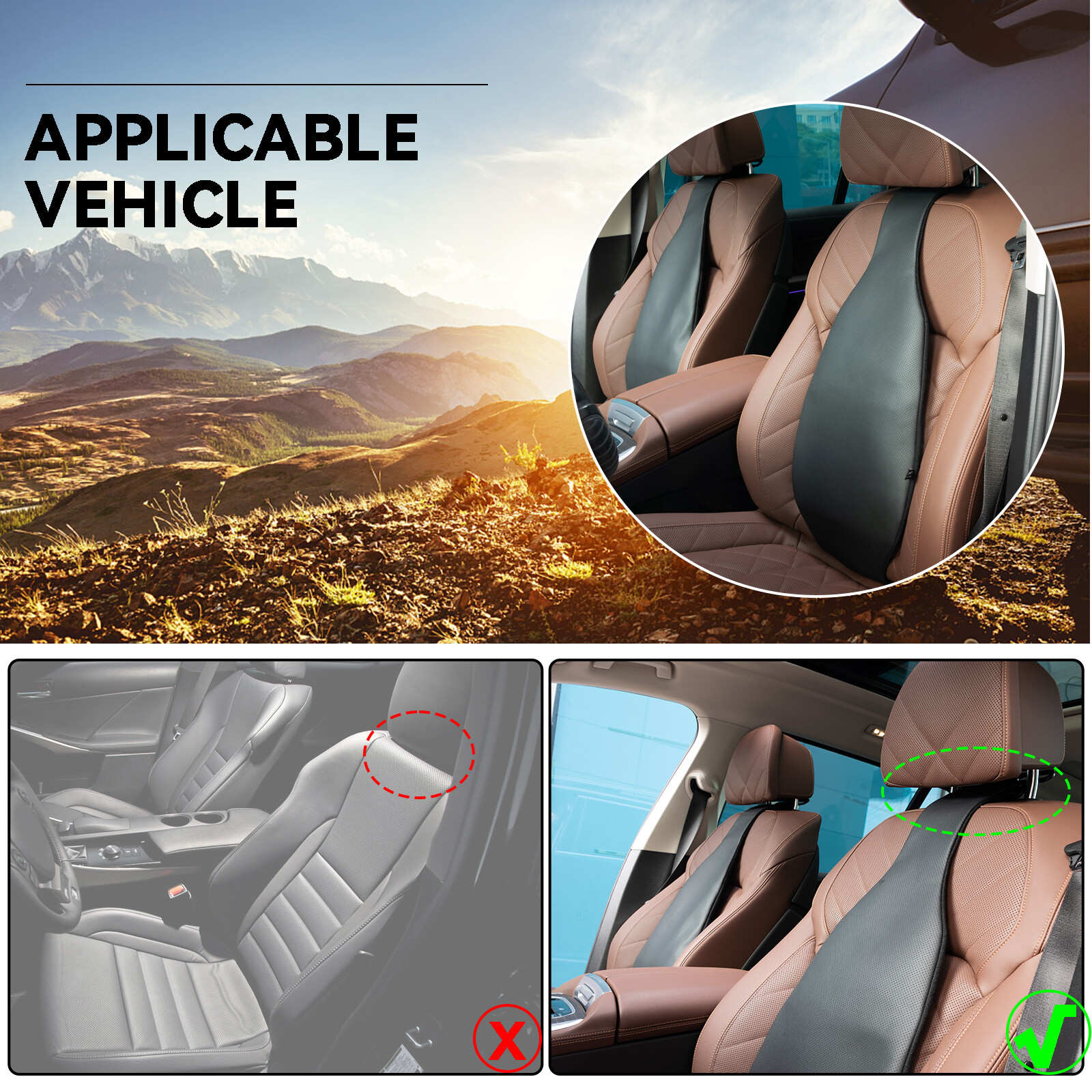 Car Seat Back Support PU Leather Back Rest Lumbar Support Cushion Waist Pillow