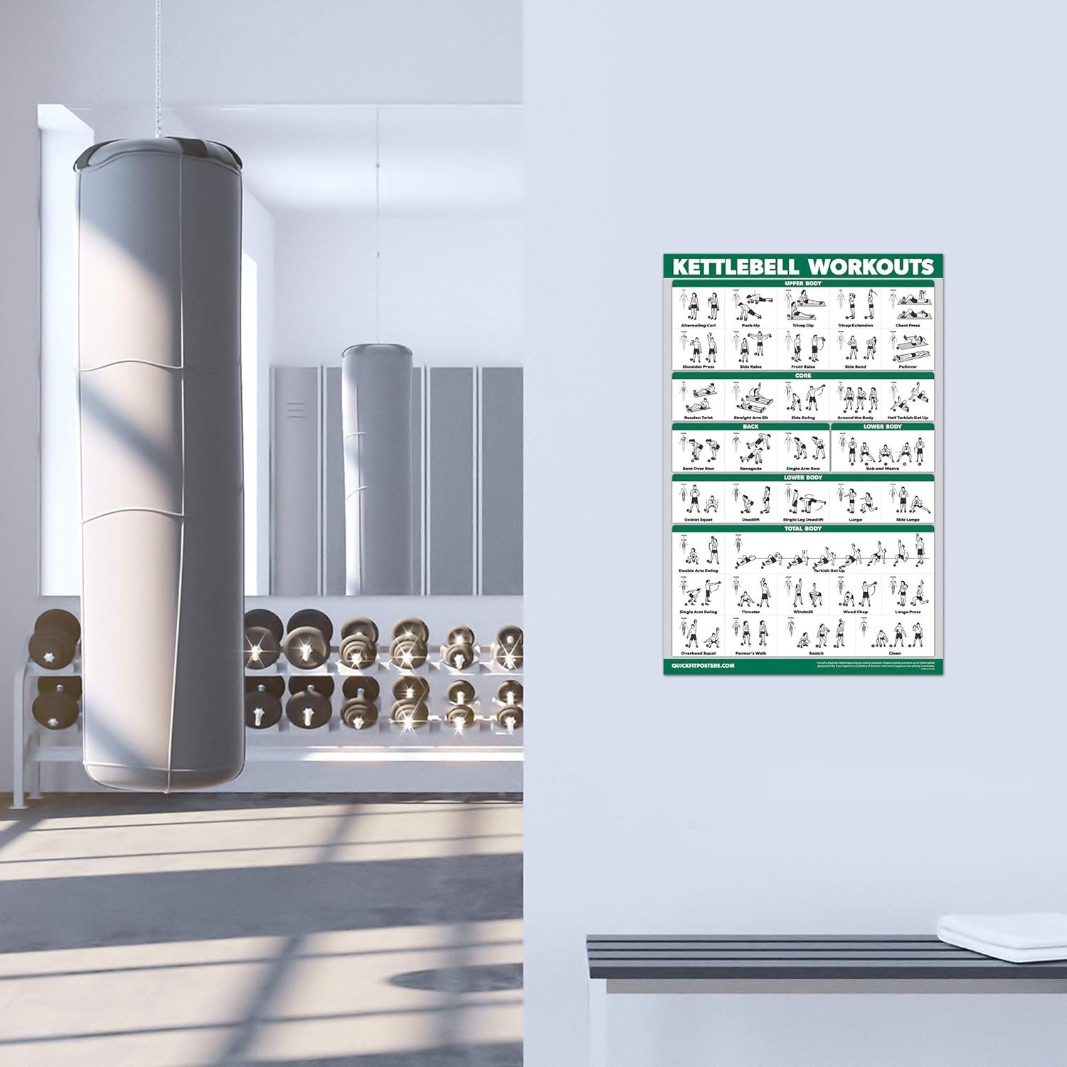 Kettlebell Workout Exercise Poster Illustrated Guide Kettle Bell Routine