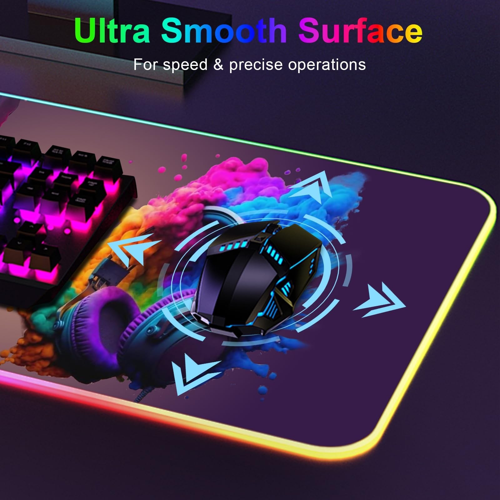 RGB Gaming Mouse Pad, Large Mousepad with LED Light 13 Light Modes Touch Cont...