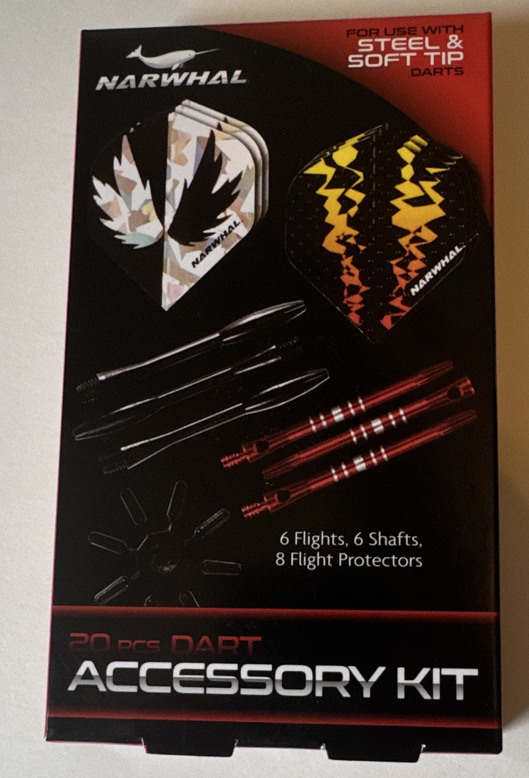 Narwhal 20 pcs Dart Accessory Kit 6 Flights 6 Shafts 8 Flight Protectors