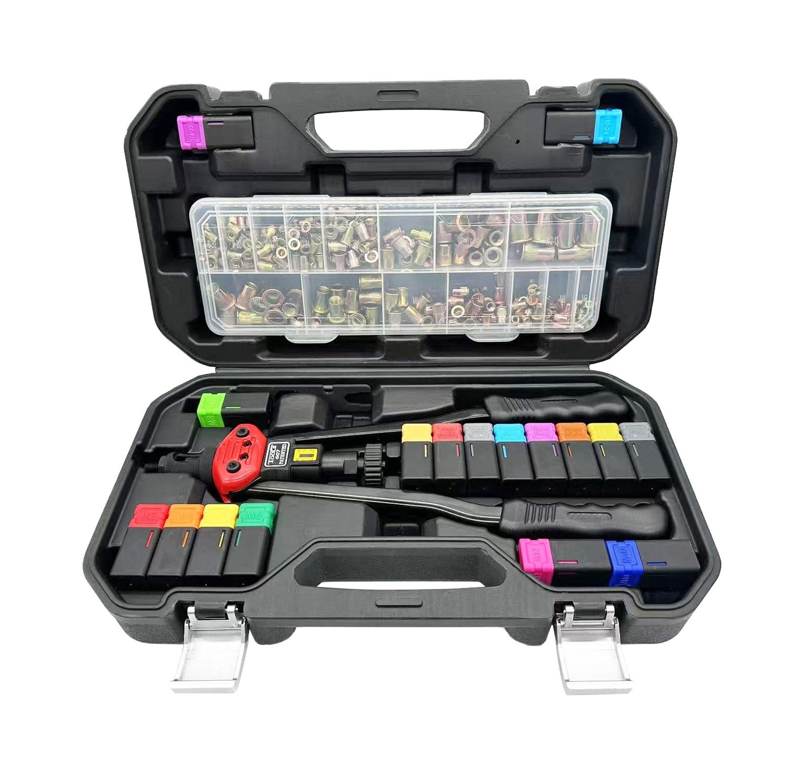 16-Inch Rivet Nut Tool Kit, with17 Metric and SAE Mandrels, 256Pcs Assorted R...