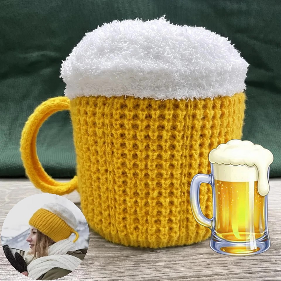 Beer Mug Hat Novelty Beanie Hat Funny Party Hat Autumn Winter Warm Knitting Cap