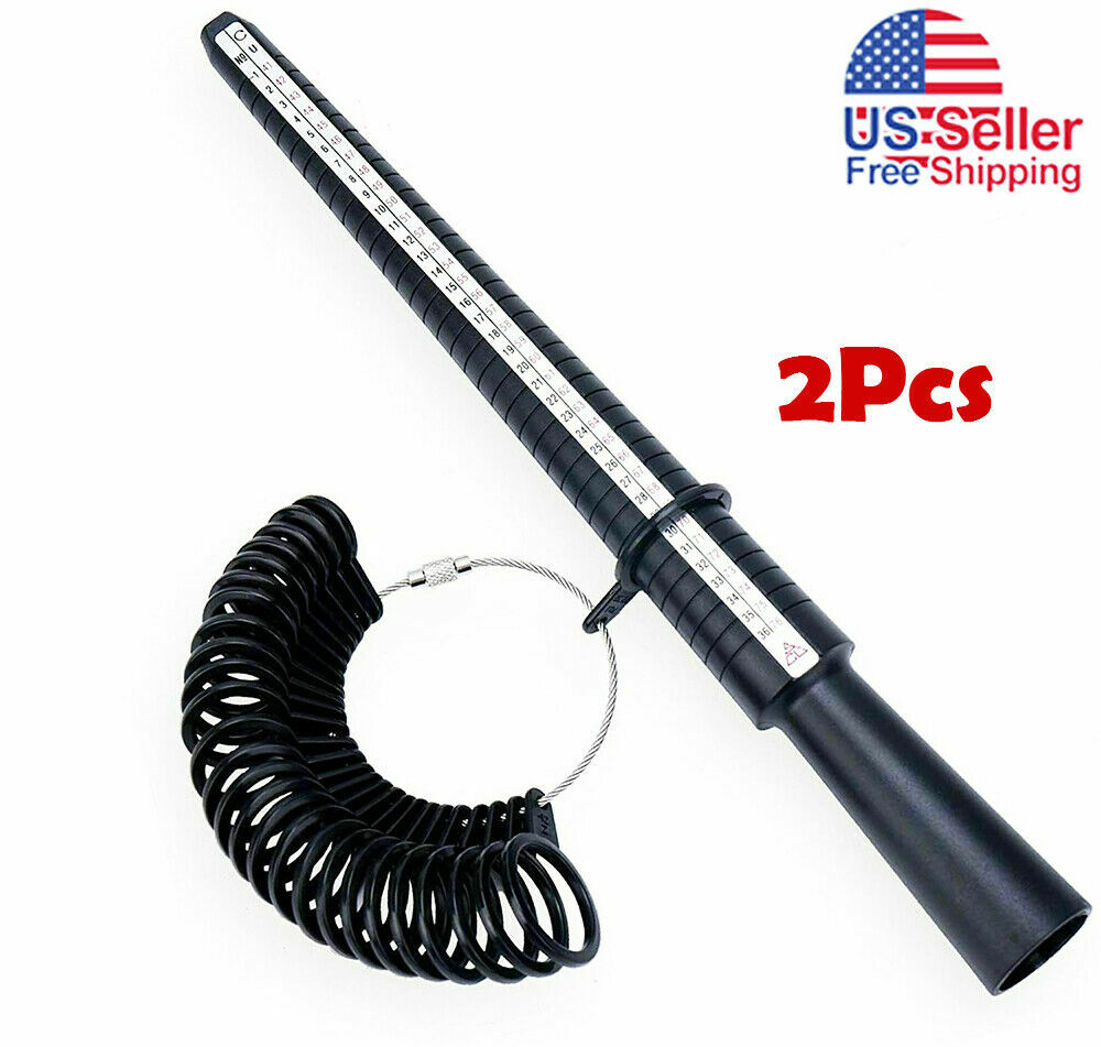2Pcs Ring Sizer Guage Mandrel Finger Sizing Measure Stick Jewelry Tool Plastic