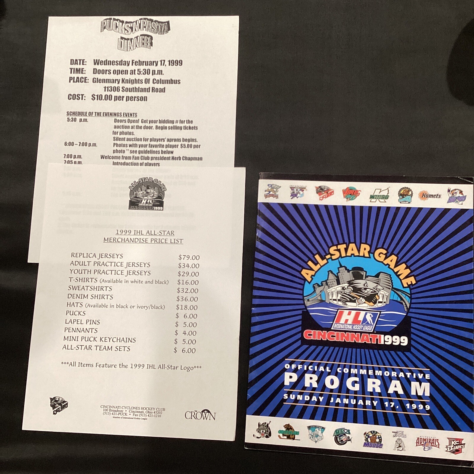 1999 Cincinnati Cyclones All Star IHL Hockey Game Jan 17 Program & Inserts