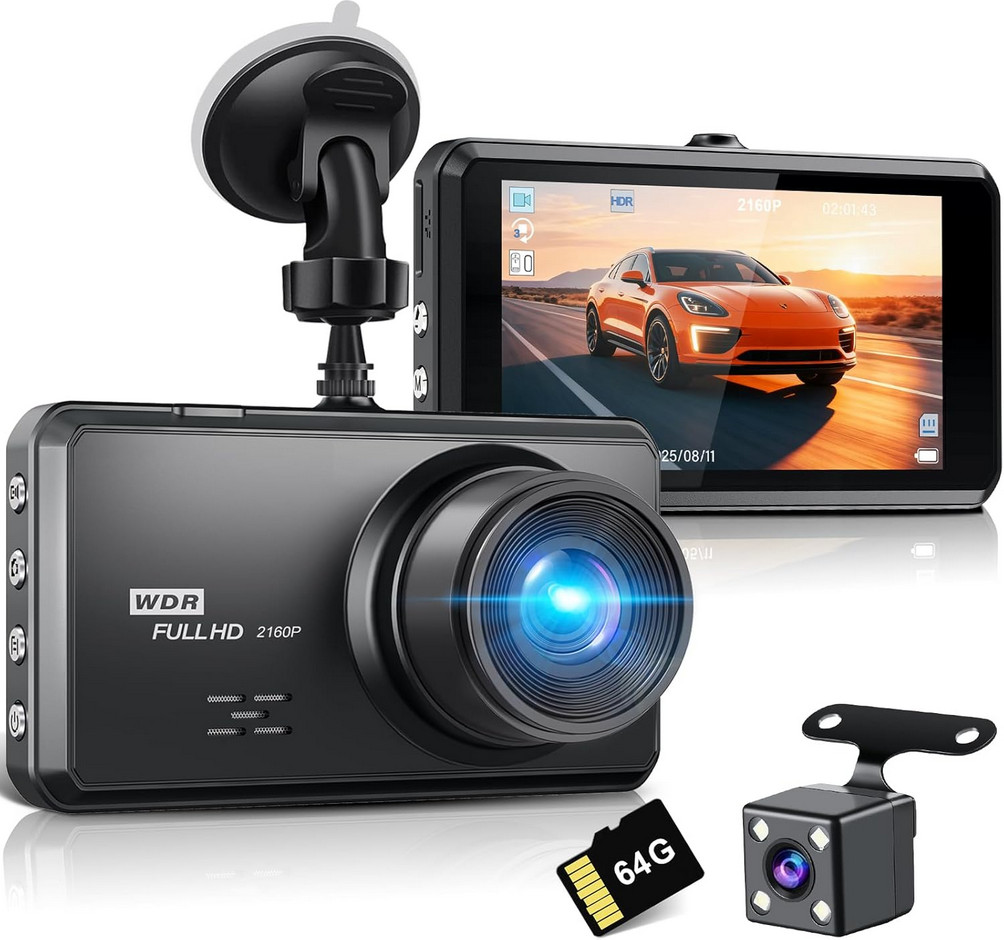 Miden S7 4K Dash Cam Front and Rear,64G SD Card,2160P+1080P FHD Dual Dash Camer