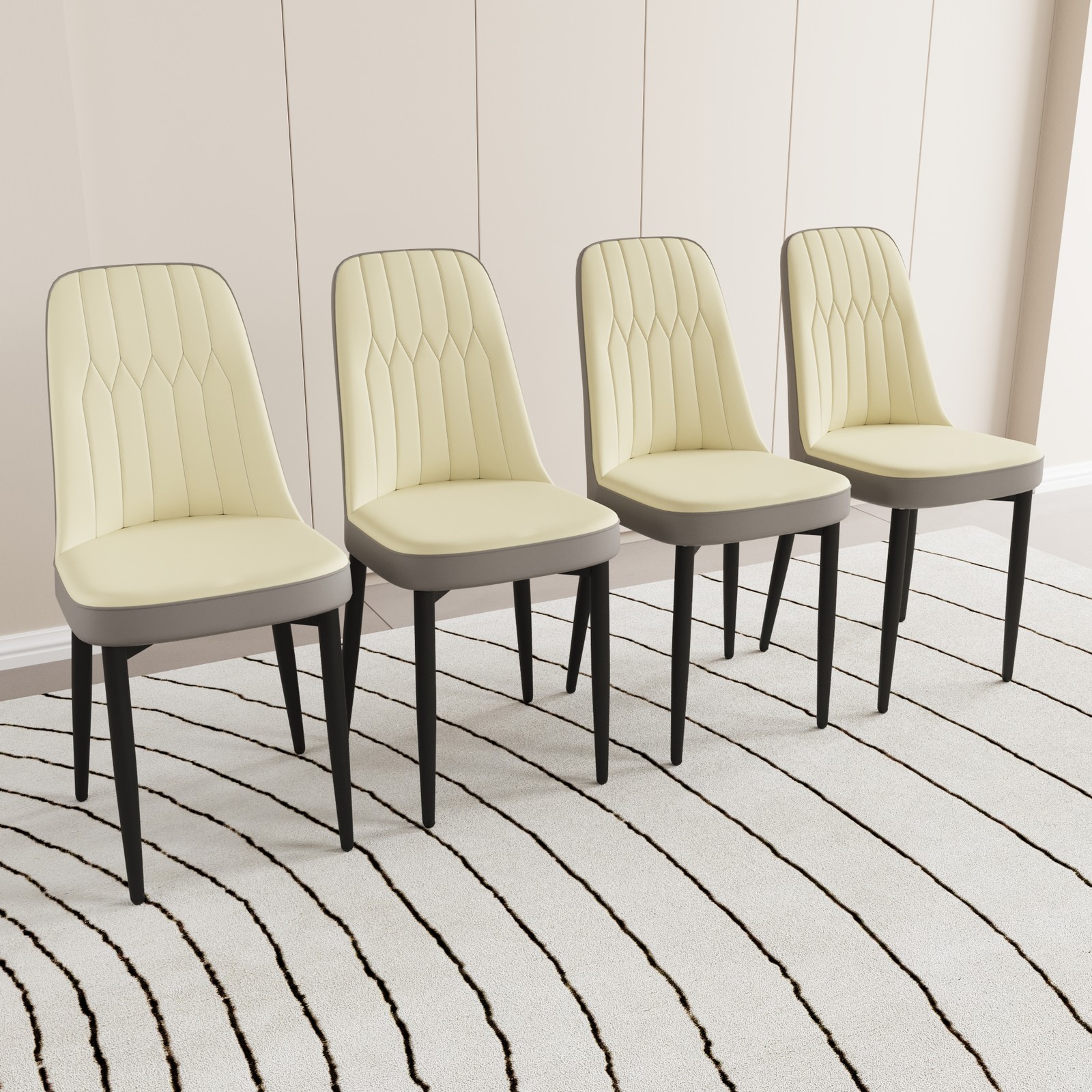 A set of 4 dining chair, modern style chair made of high-quality PU Leather fa