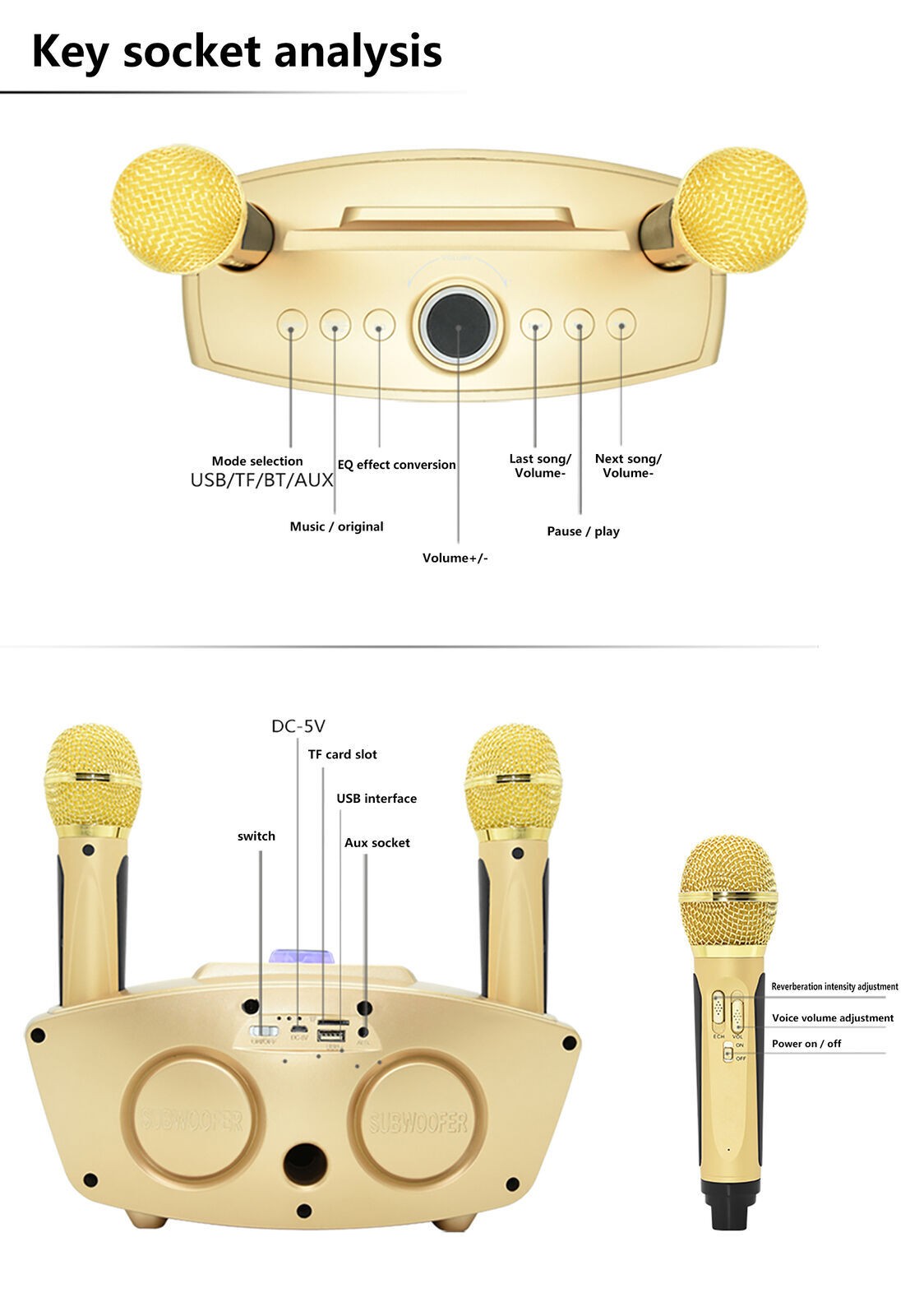 NEW Wireless Bluetooth Karaoke Speaker System 2 Microphone for KTV