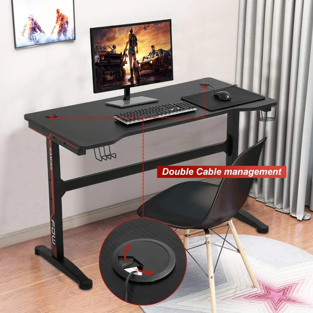 47" Gaming Desk Computer Table w/ Cup Holder Headphone Hook