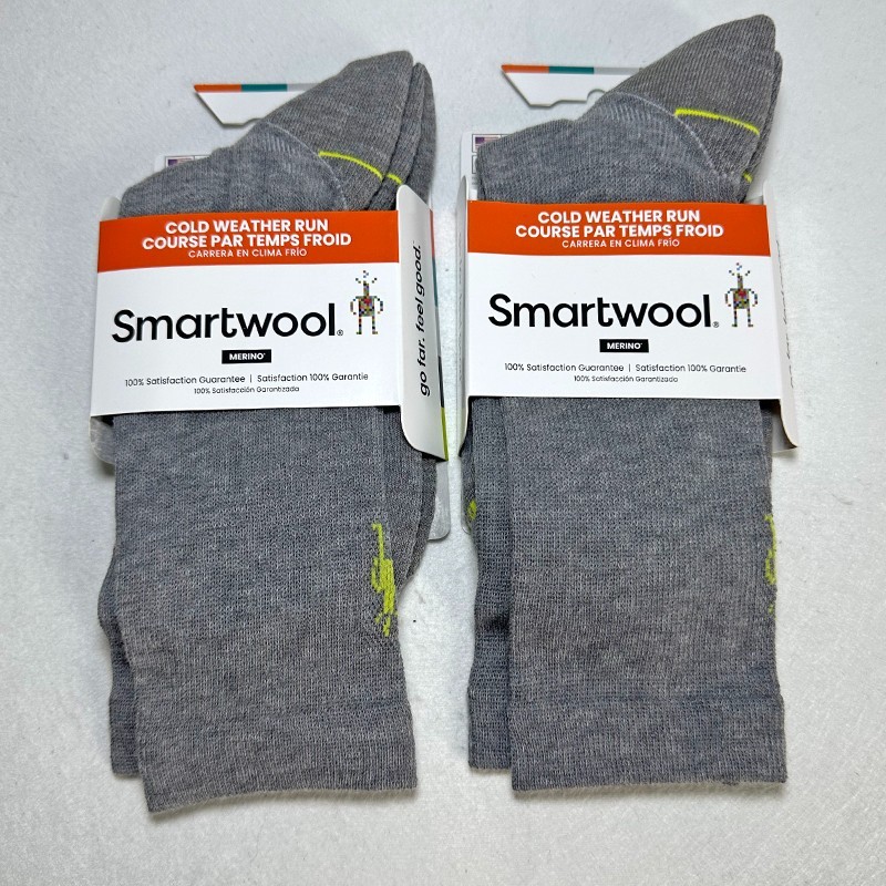 2 Pack Men's Run Cold Weather Targeted Cushion Crew Sock Size L Grey Smartwool