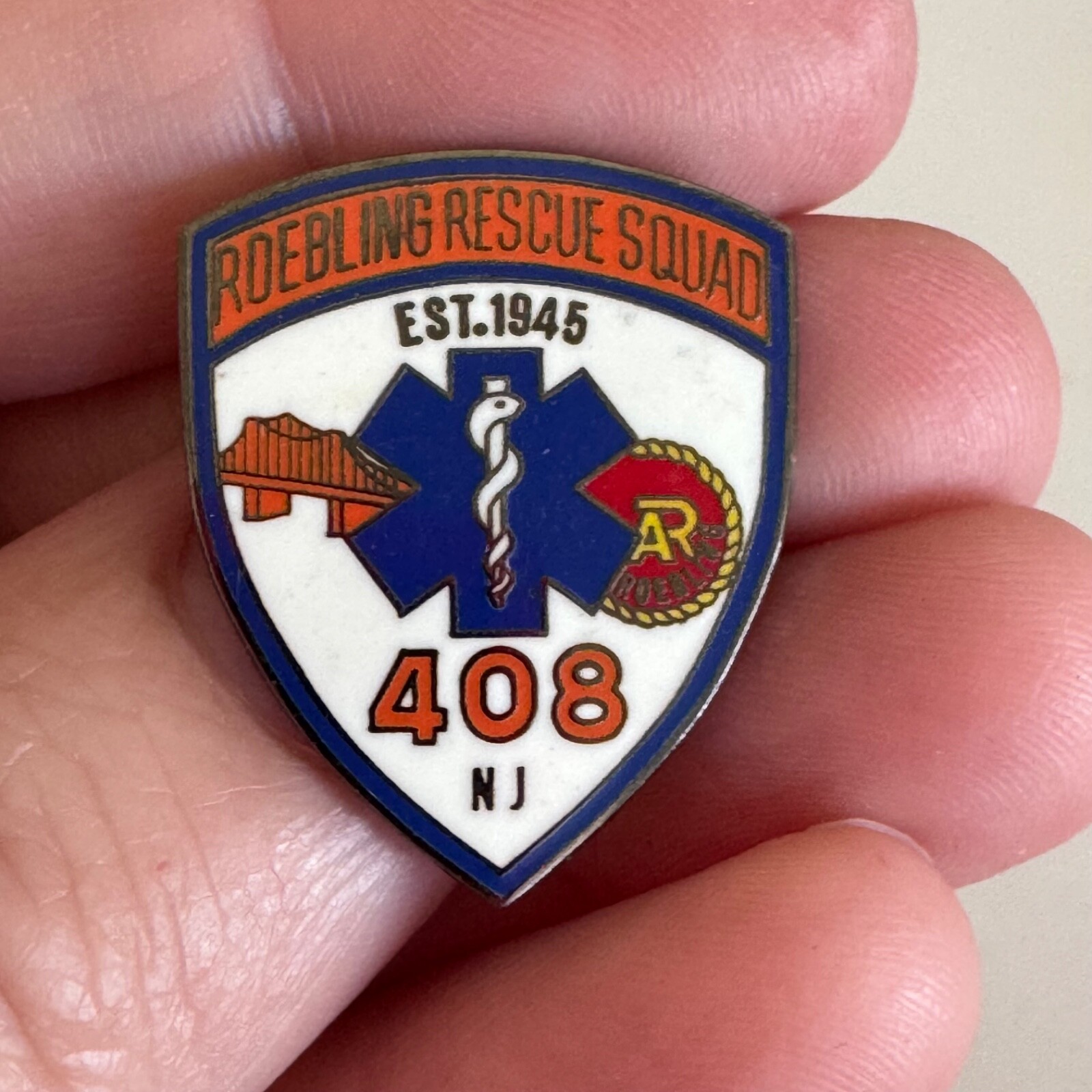 Vintage Roebling Rescue Squad 408 NJ New Jersey Est. 1945 Lapel Pin