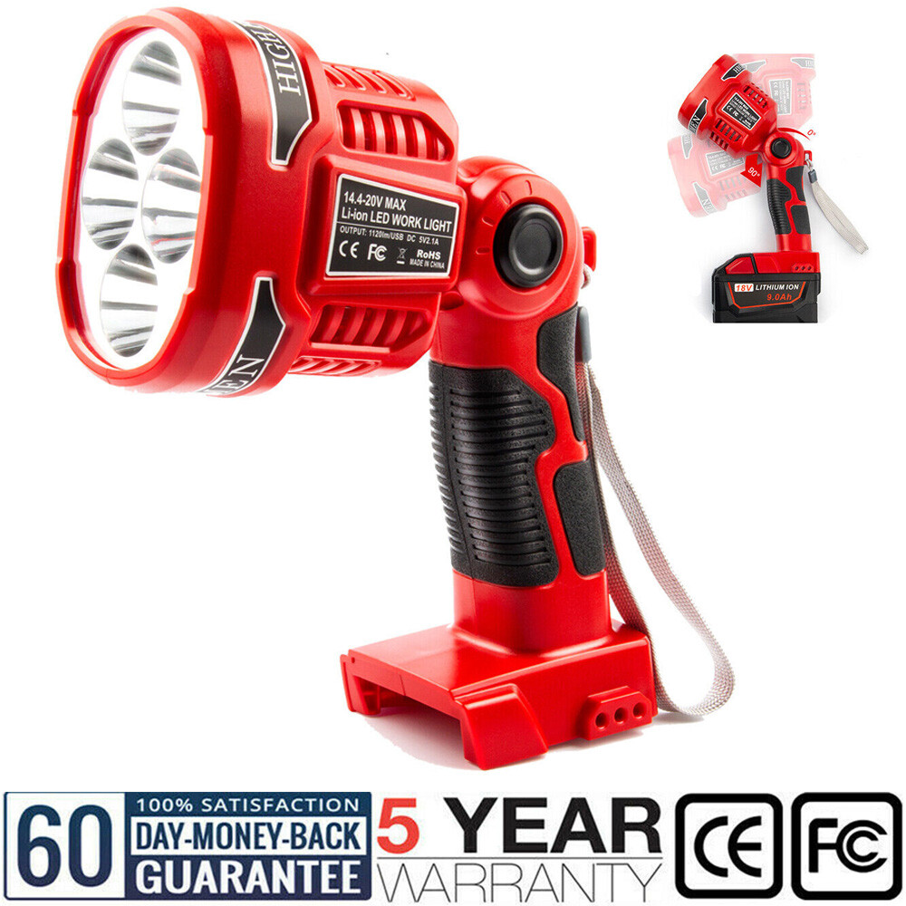 12W Bright Spotlight LED Flashlight Work Light for Milwaukee 18V Li-ion Battery