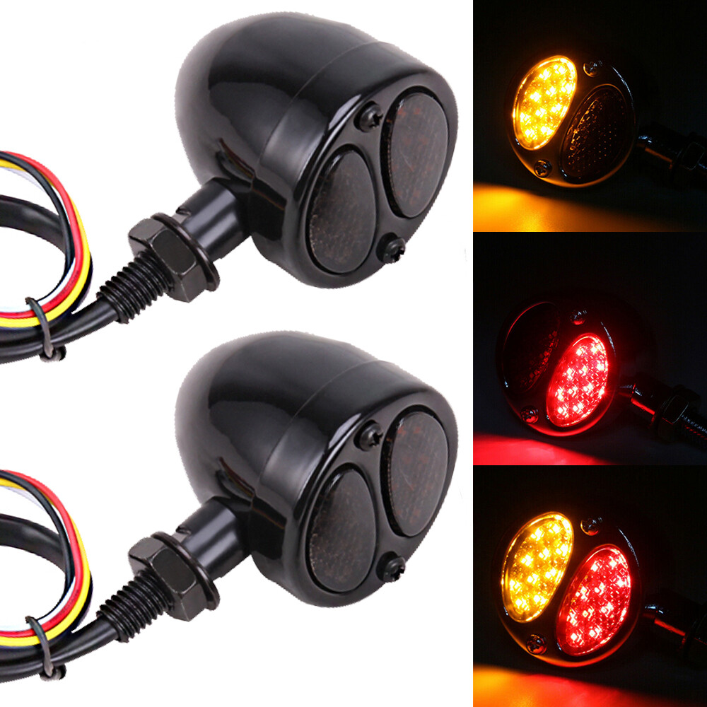Motorcycle LED Bullet Blinker Brake Turn Signal Tail Light Amber Red For Harley