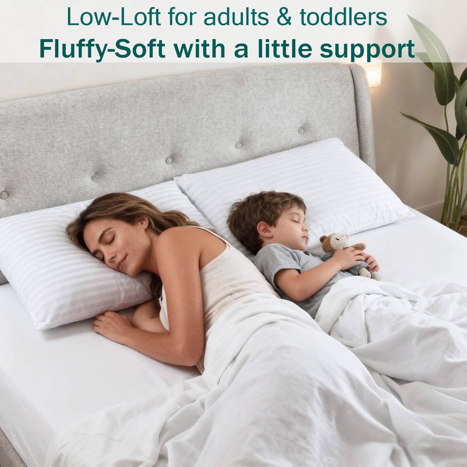 Gooeb Flat Ultra Thin Bed Pillows Standard/Queen(2 Pack), Stripes