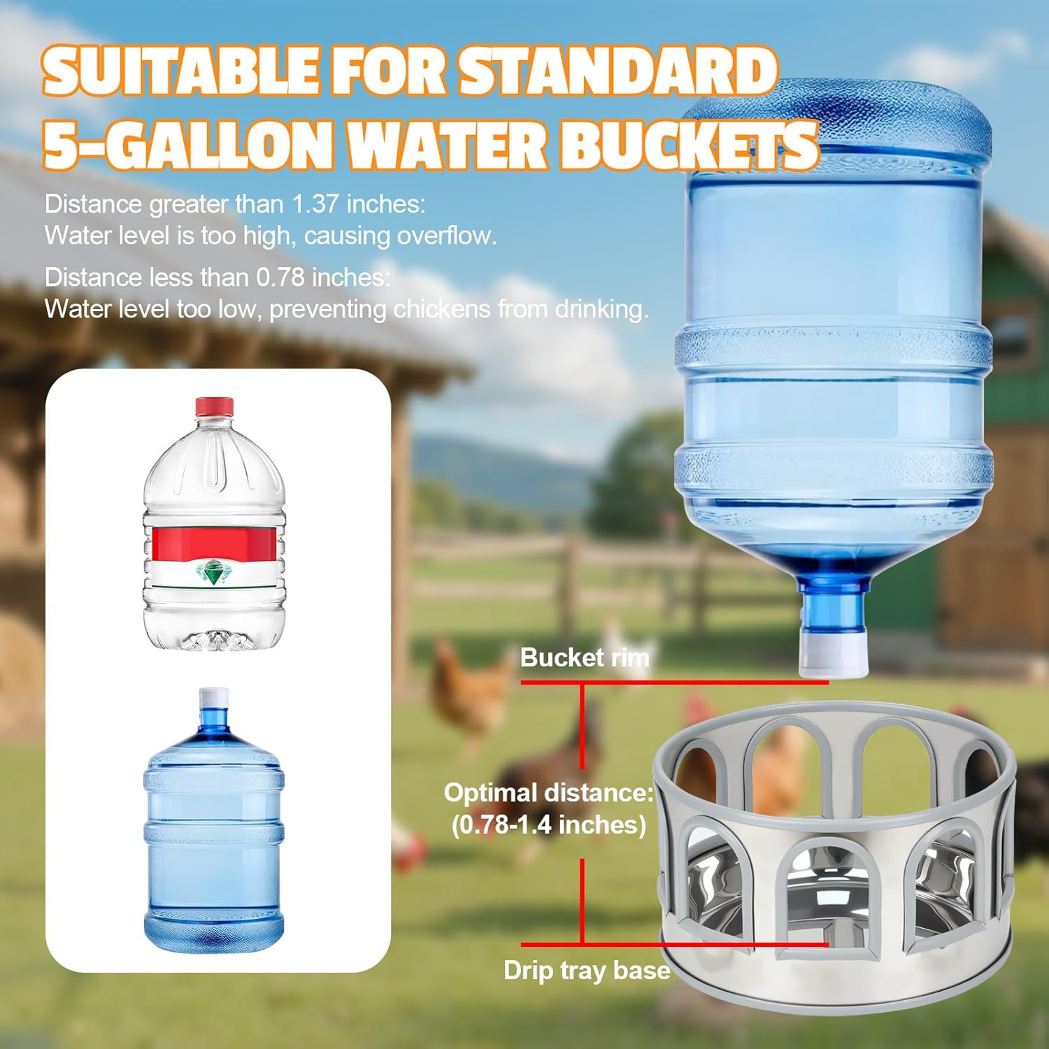 Automatic Chicken Waterer Base, Stainless Steel Poultry Auto Drinker Waterer Bas