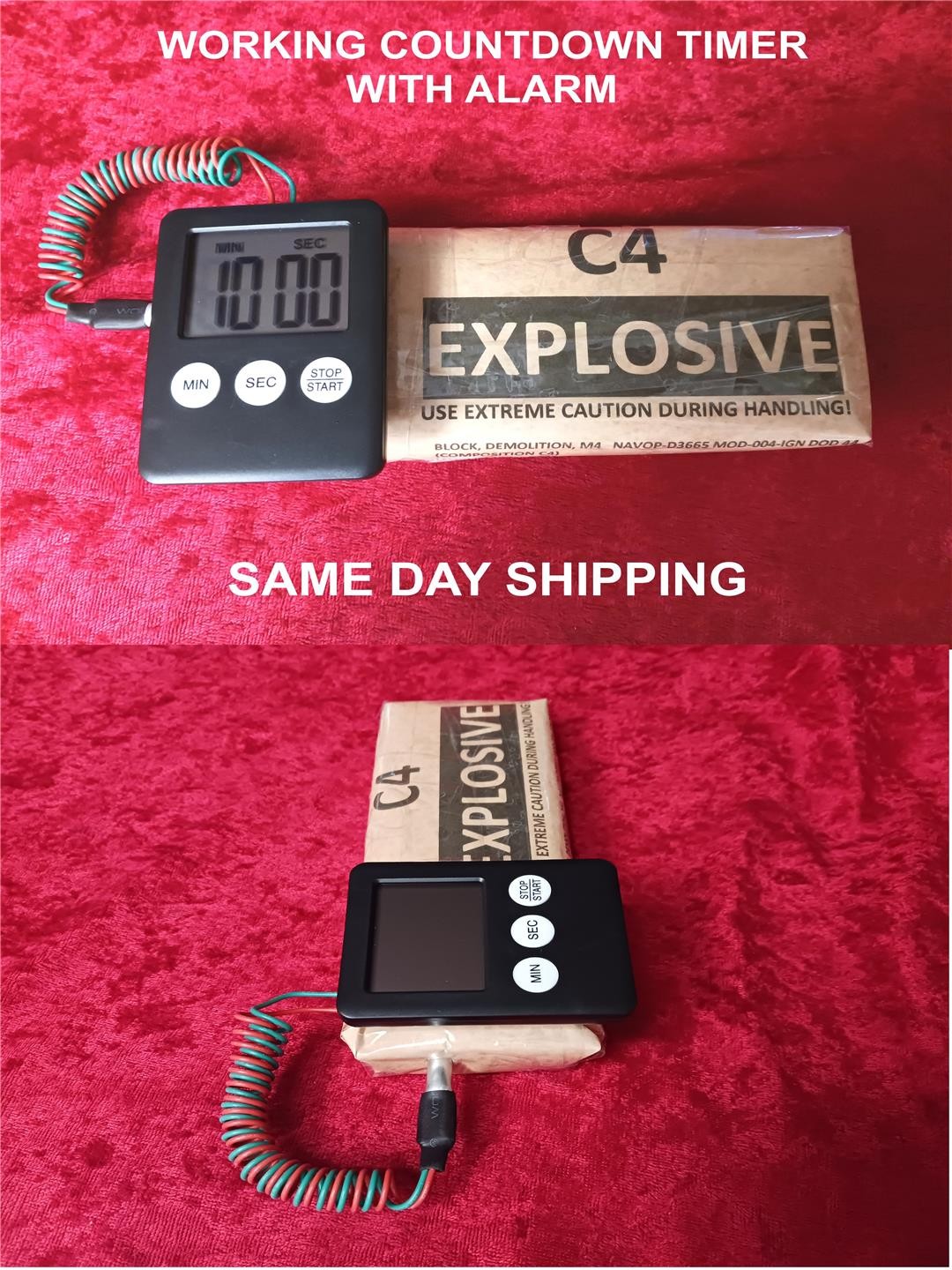 FAKE DYNAMITE C4 BOMB WITH WORKING COUNTDOWN DIGITAL TIMER VERY REALISTIC