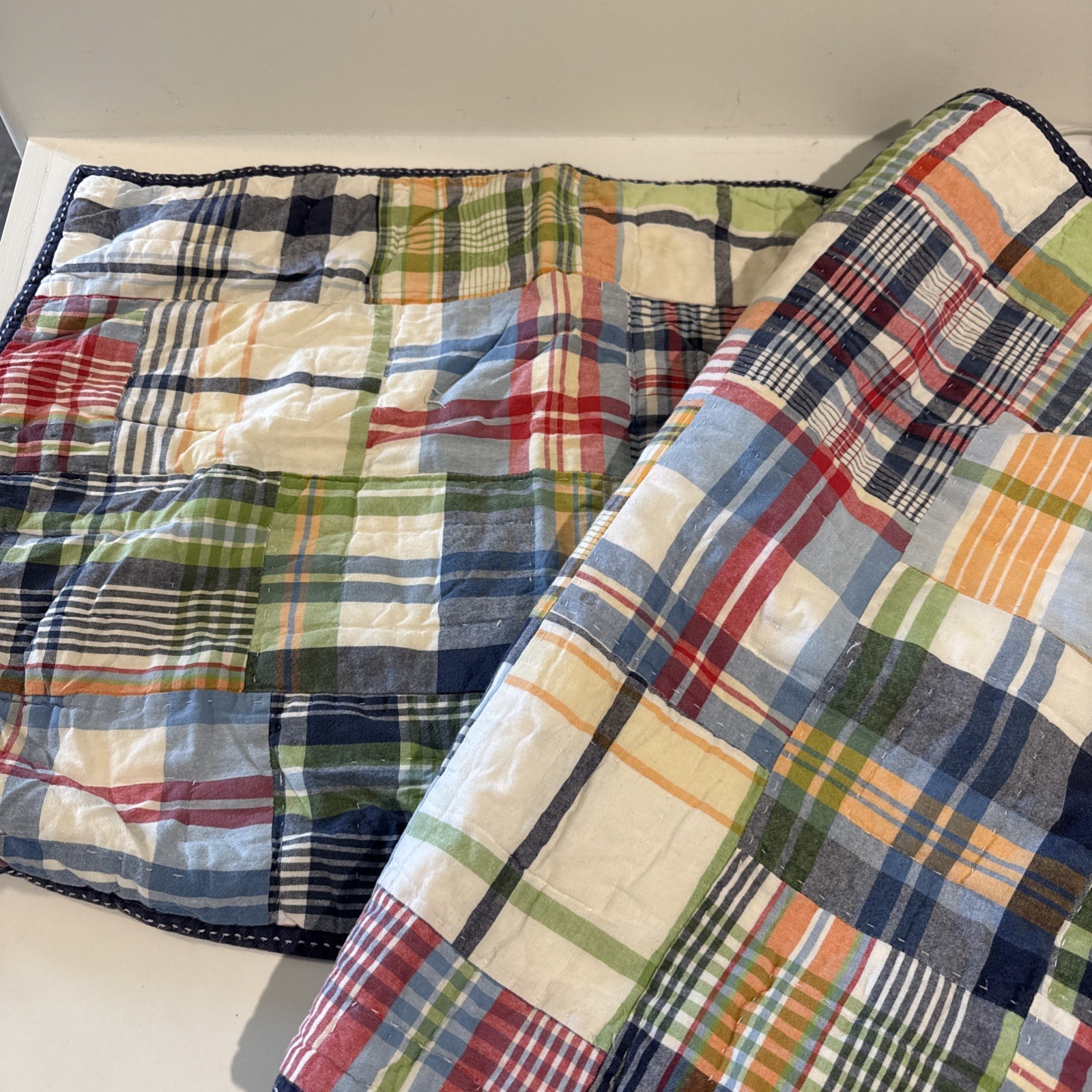 Set of 2 Pottery Barn Kids Pillow Sham Madras Plaid Standard 19 x 25" & Euro 26"