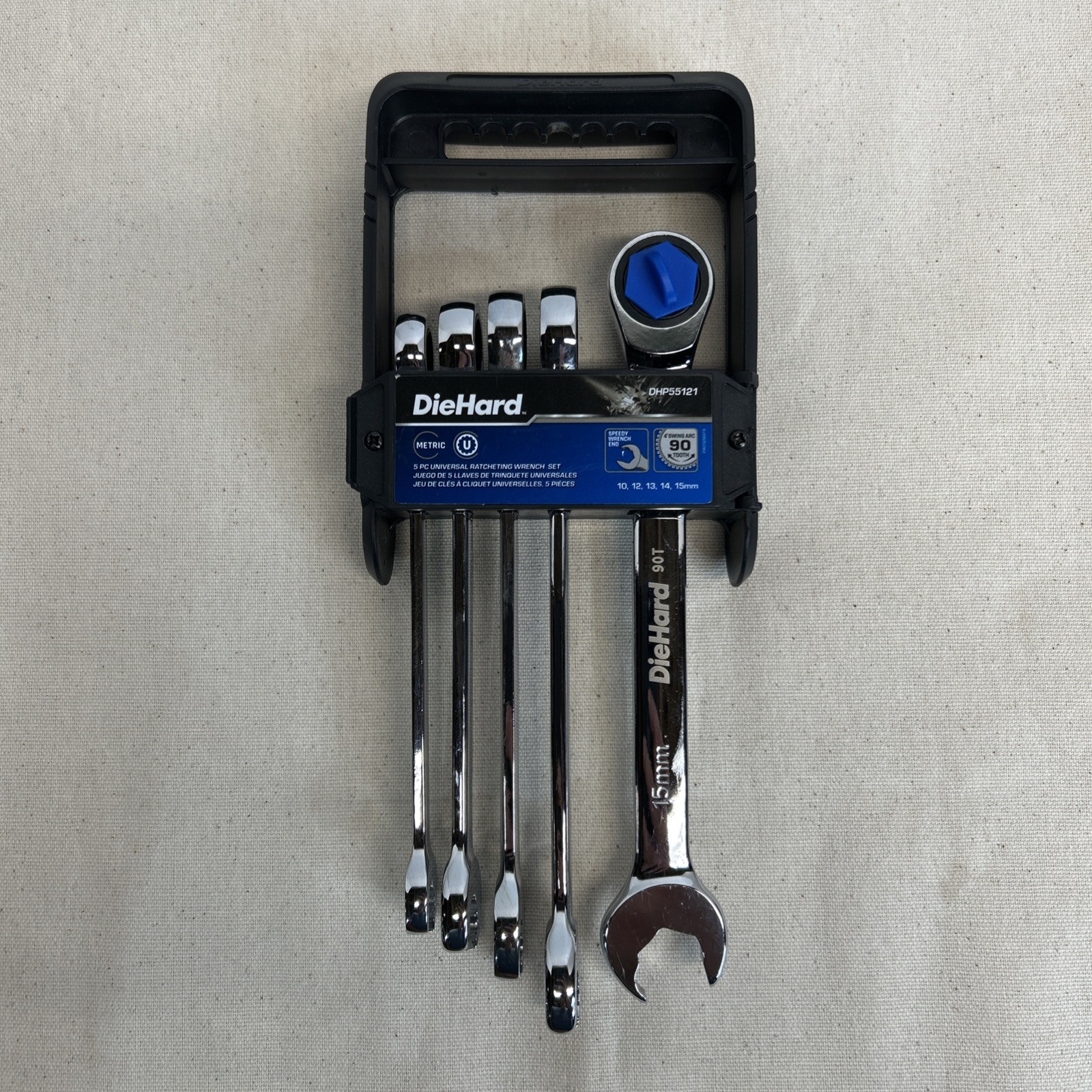 DieHard 10mm- 15mm 5 Pc Universal Ratcheting Wrench Set 12pt Metric DHP55121 New