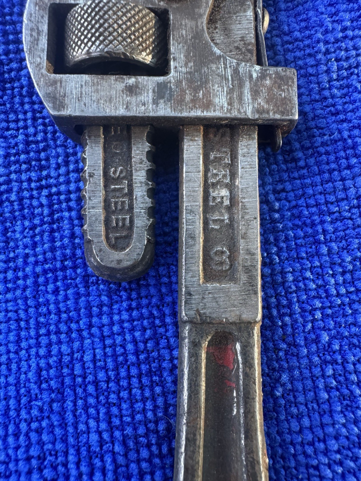 Vintage 8" Mini Pipe Wrench. Marked "STEEL CO. Guaranteed”. (B2)