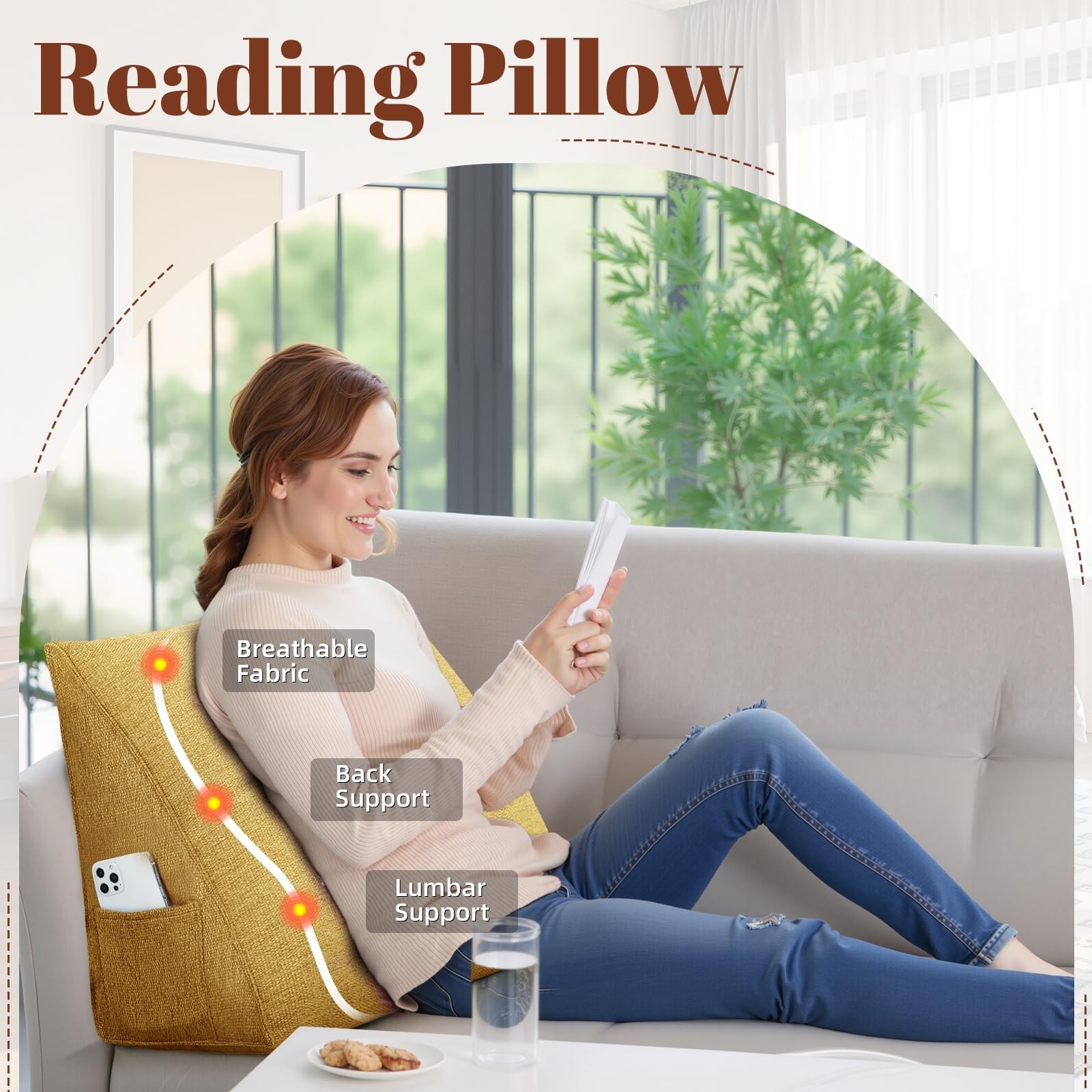 LELEFIDO Wedge Pillow Triangular Reading Backrest Pillow for Bed Sofa Daybed