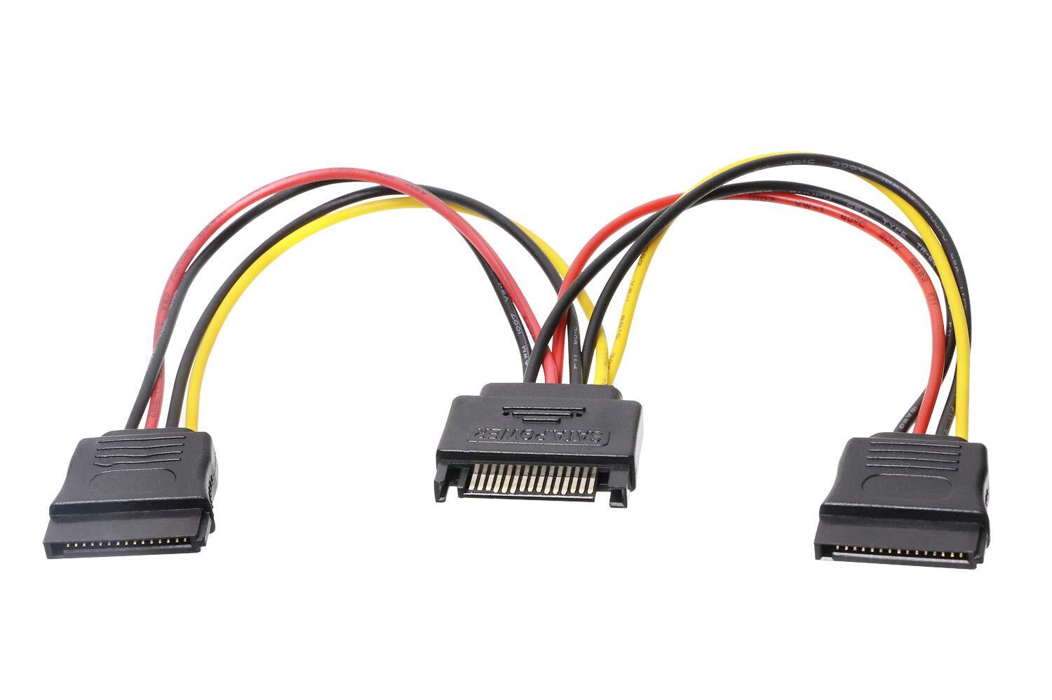 SATA Power Cable 15-Pin Male to 2x 15-Pin Female Splitter Adapter 7.87 Inch